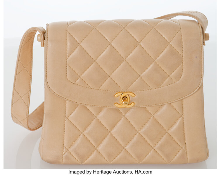 Chanel Vintage Chanel Beige Classic Flap Quilted Lambskin Leather