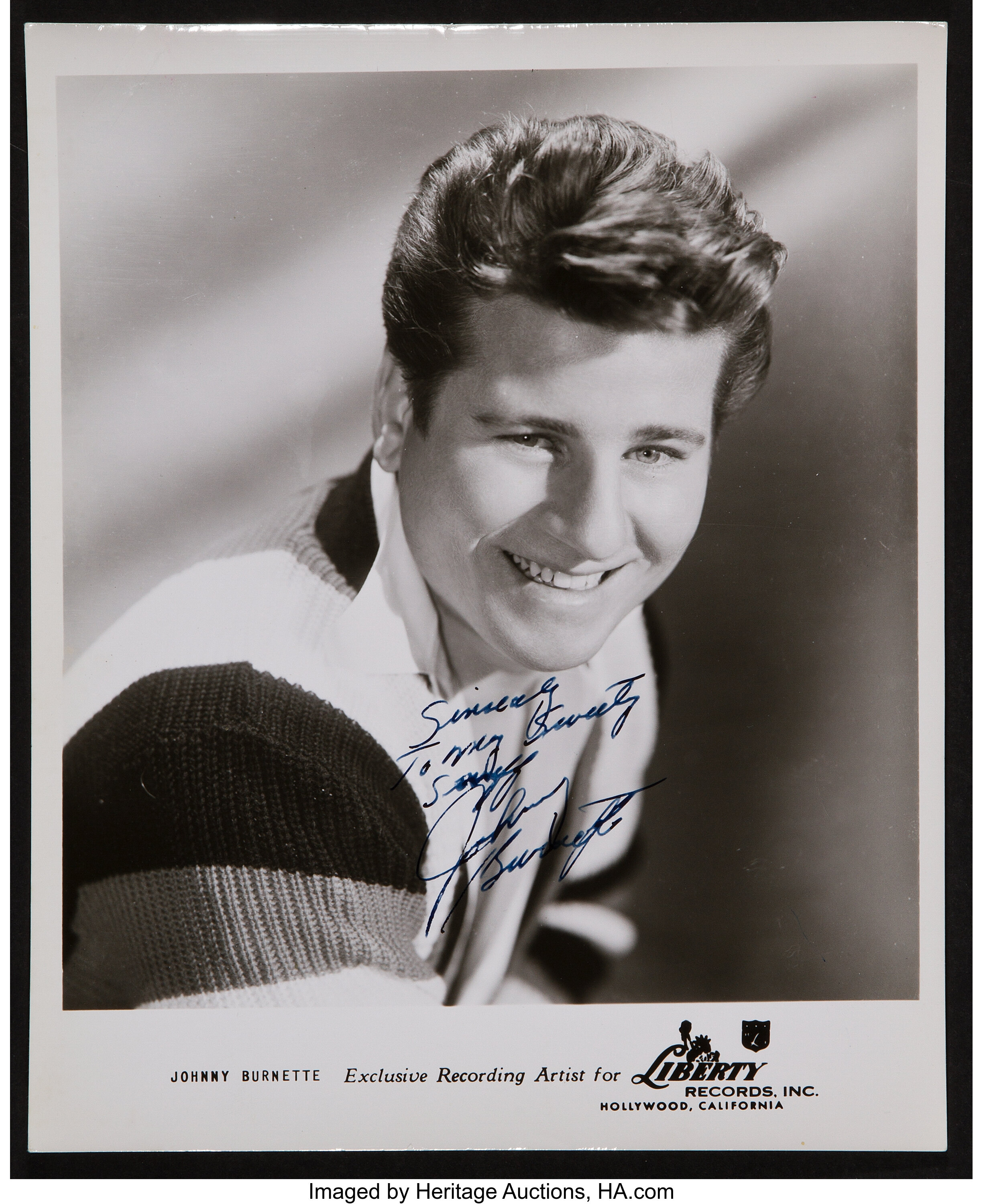 Johnny Burnette (1960). Autographed Portrait Photo (8