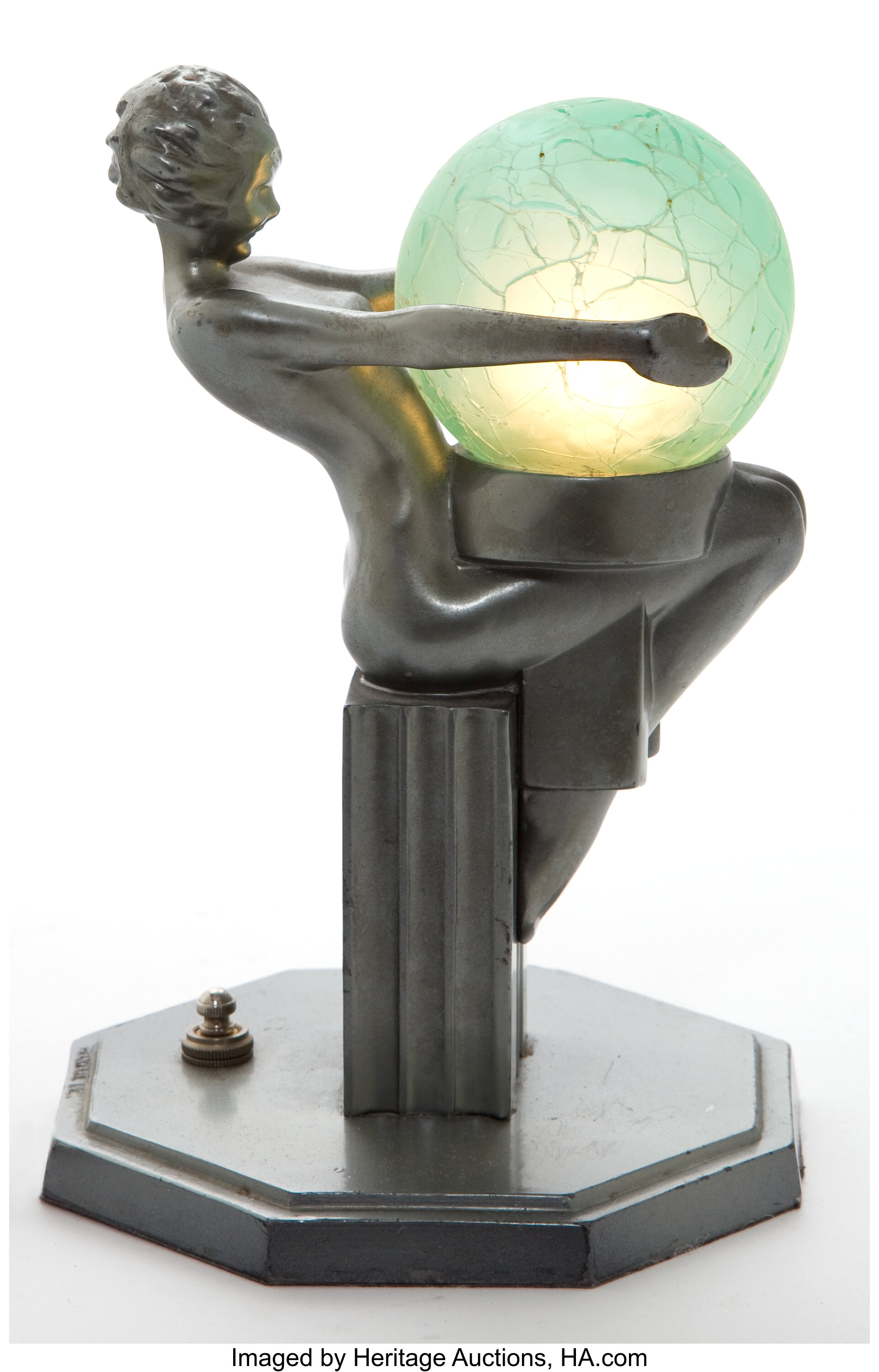 A FRANKART PATINATED METAL AND GLASS FIGURAL LAMP . Frankart, Inc., Lot 89218 Heritage Auctions