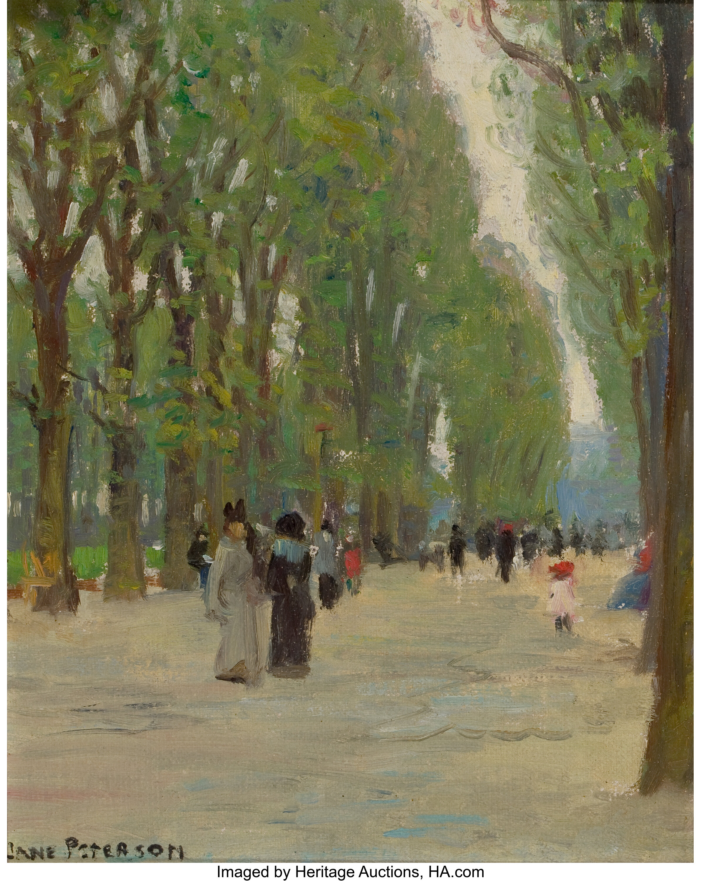 JANE PETERSON (American, 1876-1965). Paris Park Scene. Oil on | Lot ...