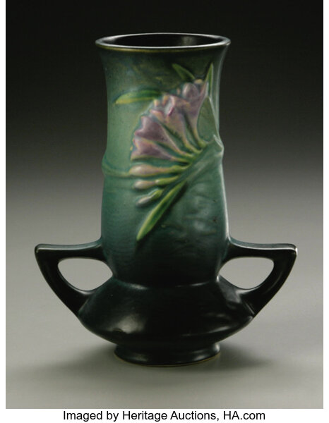 An American Pottery Vase Roseville 1945 The Freesia Pattern