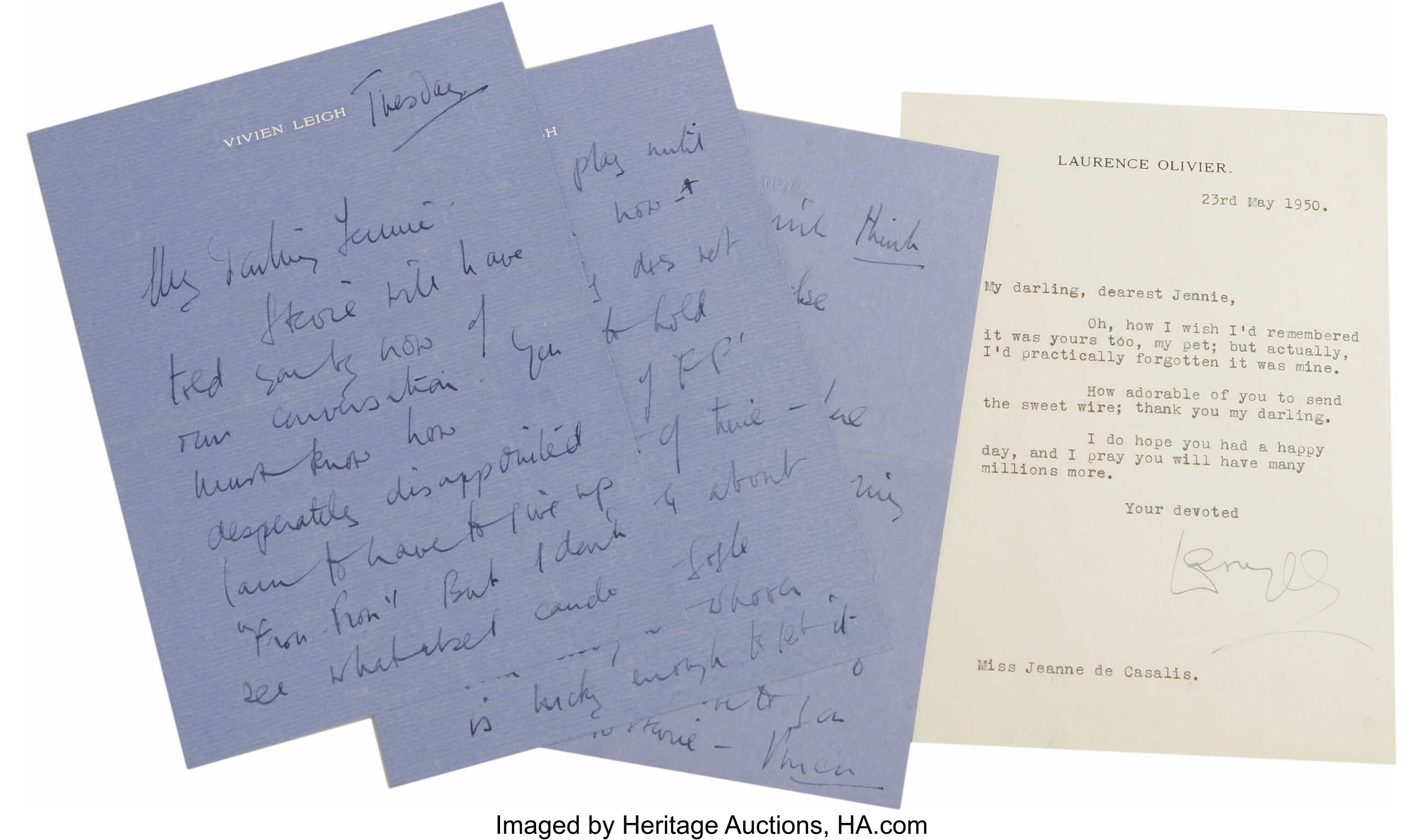 One Vivien Leigh Letter and One Laurence Olivier Letter. This | Lot ...