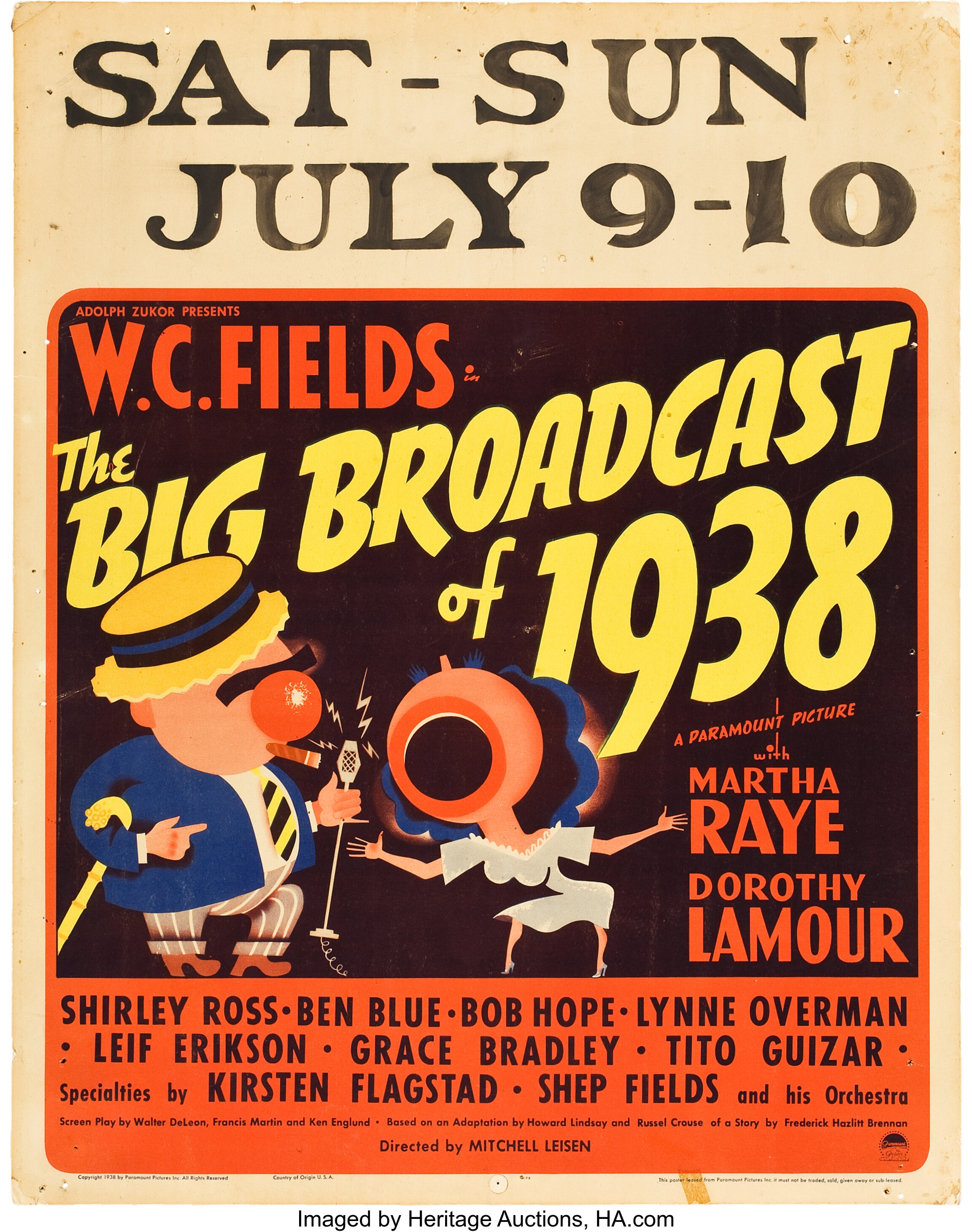 The Big Broadcast of 1938 (Paramount, 1938). Jumbo Window Card (22