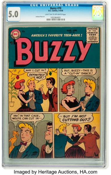 Silver Age (1956-1969):Humor, Buzzy #70 (DC, 1956) CGC VG/FN 5.0 Light tan to off-white pages....