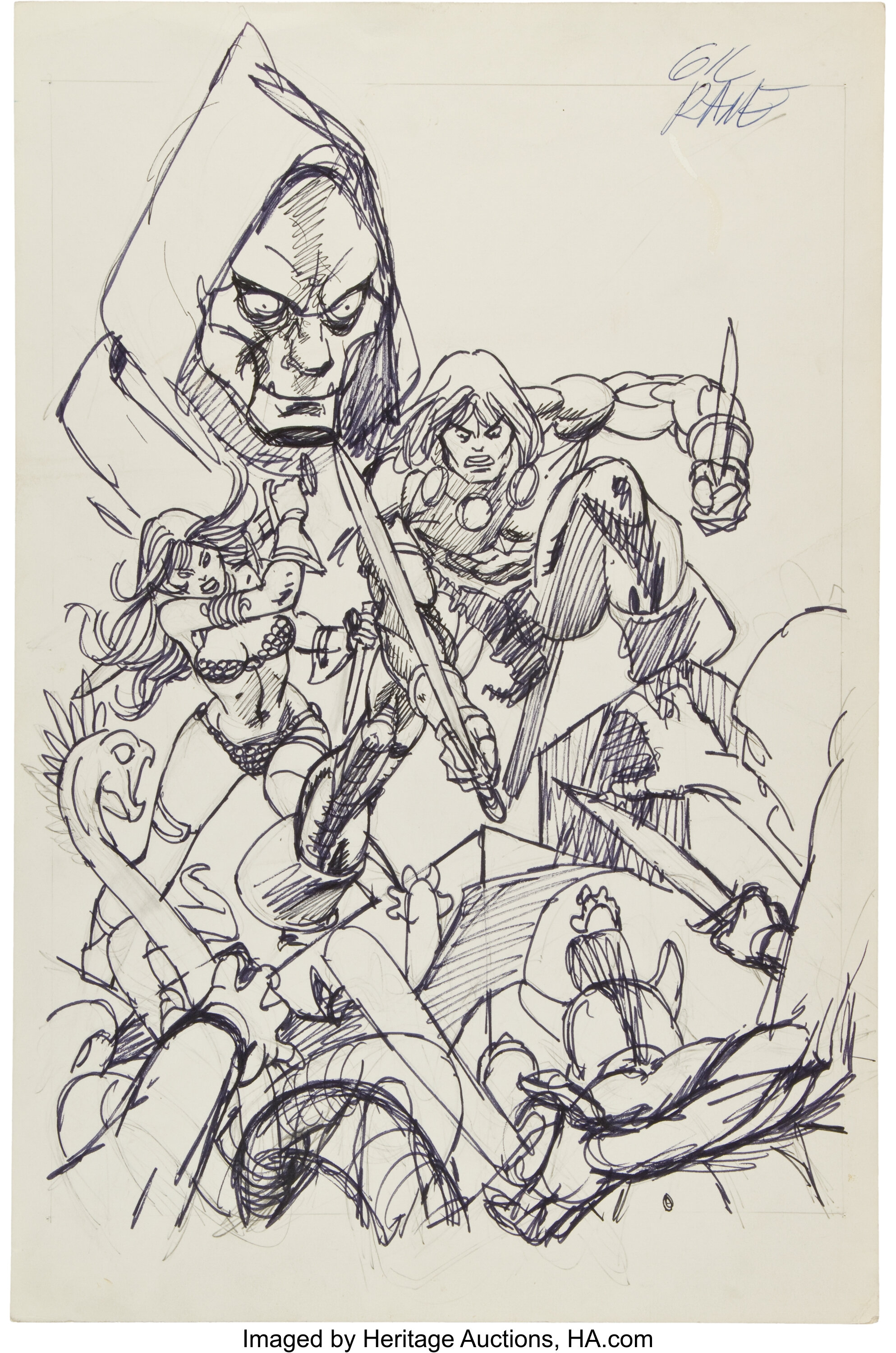 Gil Kane Conan The Barbarian And Red Sonja Preliminary Page Lot 13683 Heritage Auctions