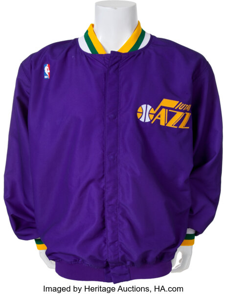 Lot Detail - 1990s Karl Malone Game Used Utah Jazz Warm Up Shirt (Meza LOA)