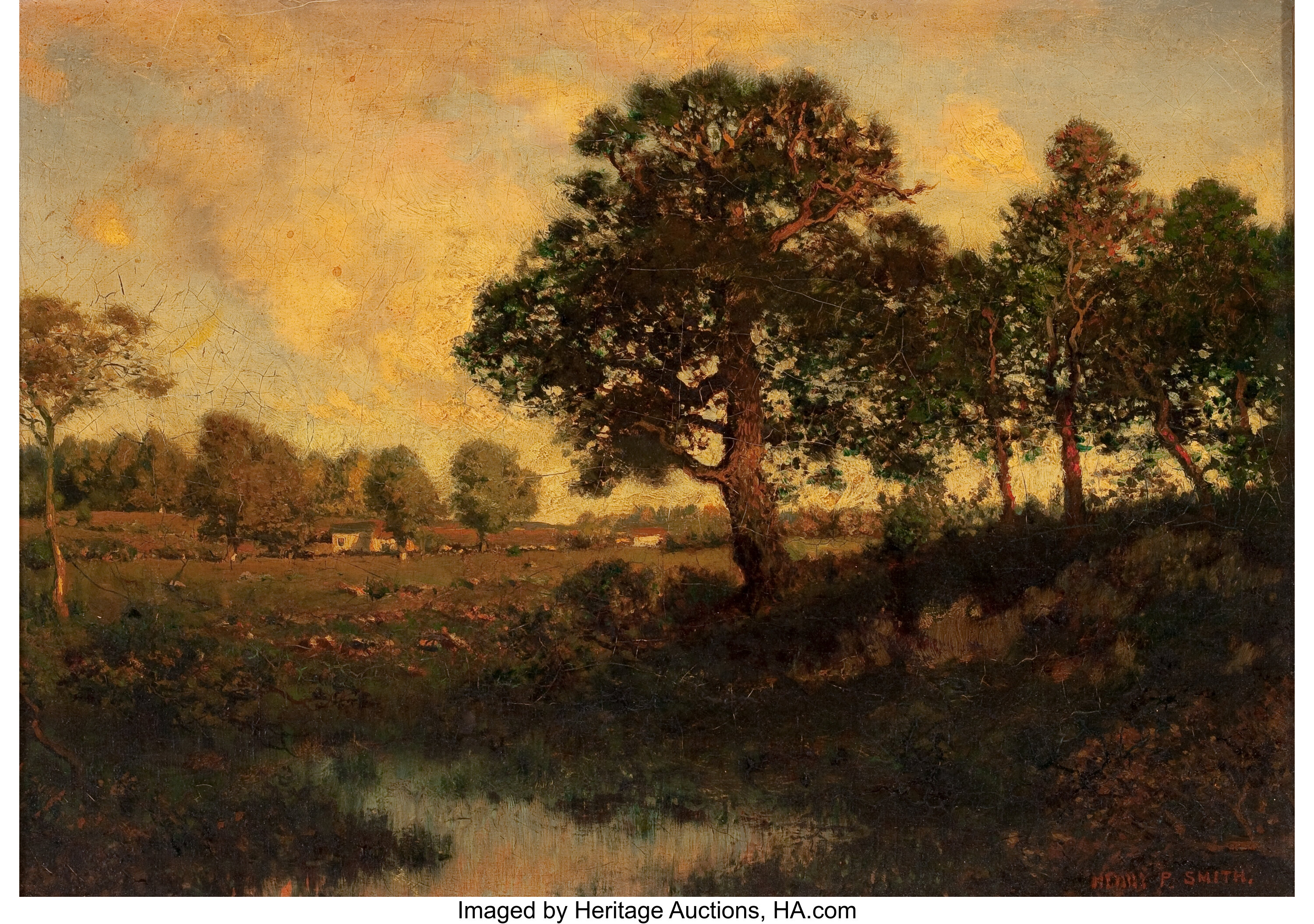 HENRY PEMBER SMITH (American, 1854-1907). Sunset Landscape. Oil on ...