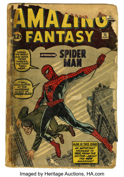 Silver Age (1956-1969):Superhero, Amazing Fantasy #15 (Marvel, 1962) Condition: PR. Origin and first appearance of Spider-Man. First appearance of Uncle Ben a...