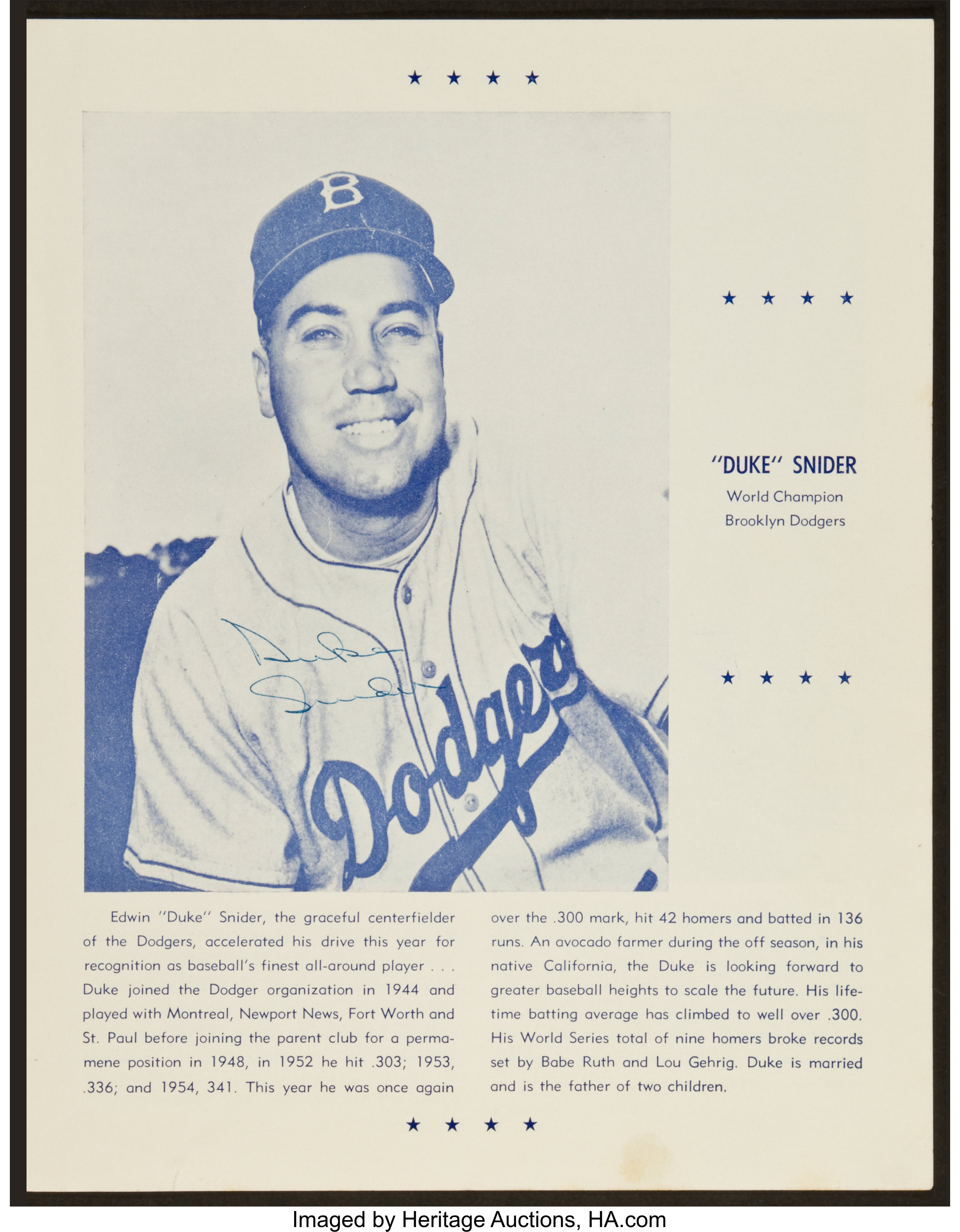 Sold at Auction: Duke Snider SIGNED Brooklyn Dodgers Baseball Glove