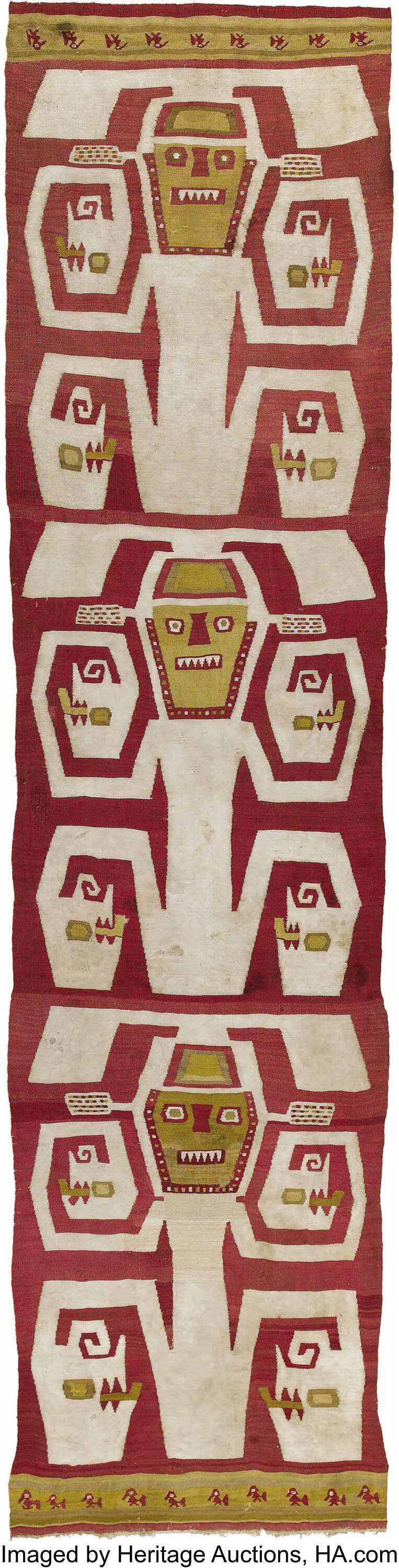 Large Temple Textile Panel with Three Stylized Figures. Ica. A.D. | Lot ...