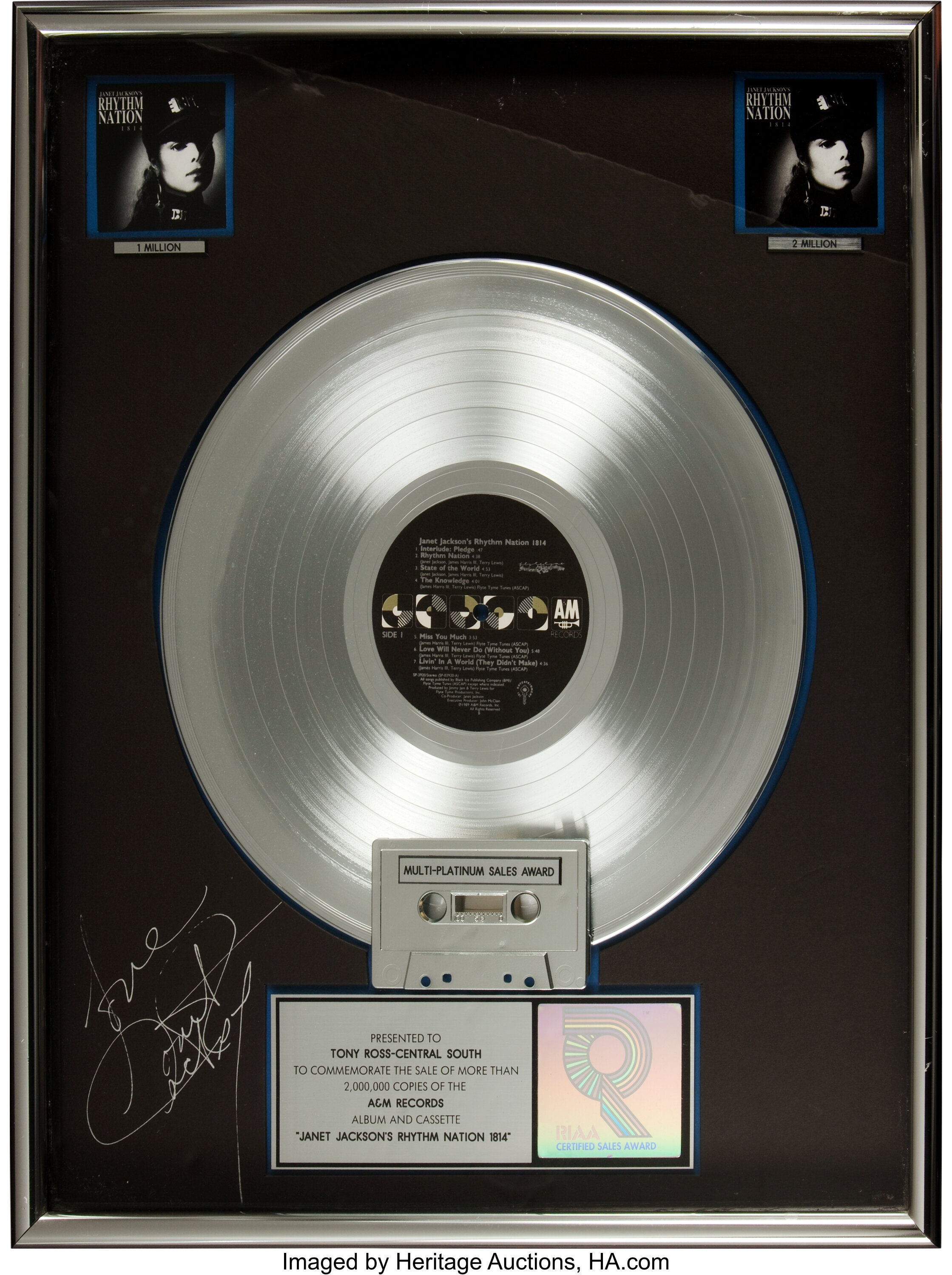 Janet Jackson Autographed Janet Jackson's Rhythm Nation 1814 RIAA