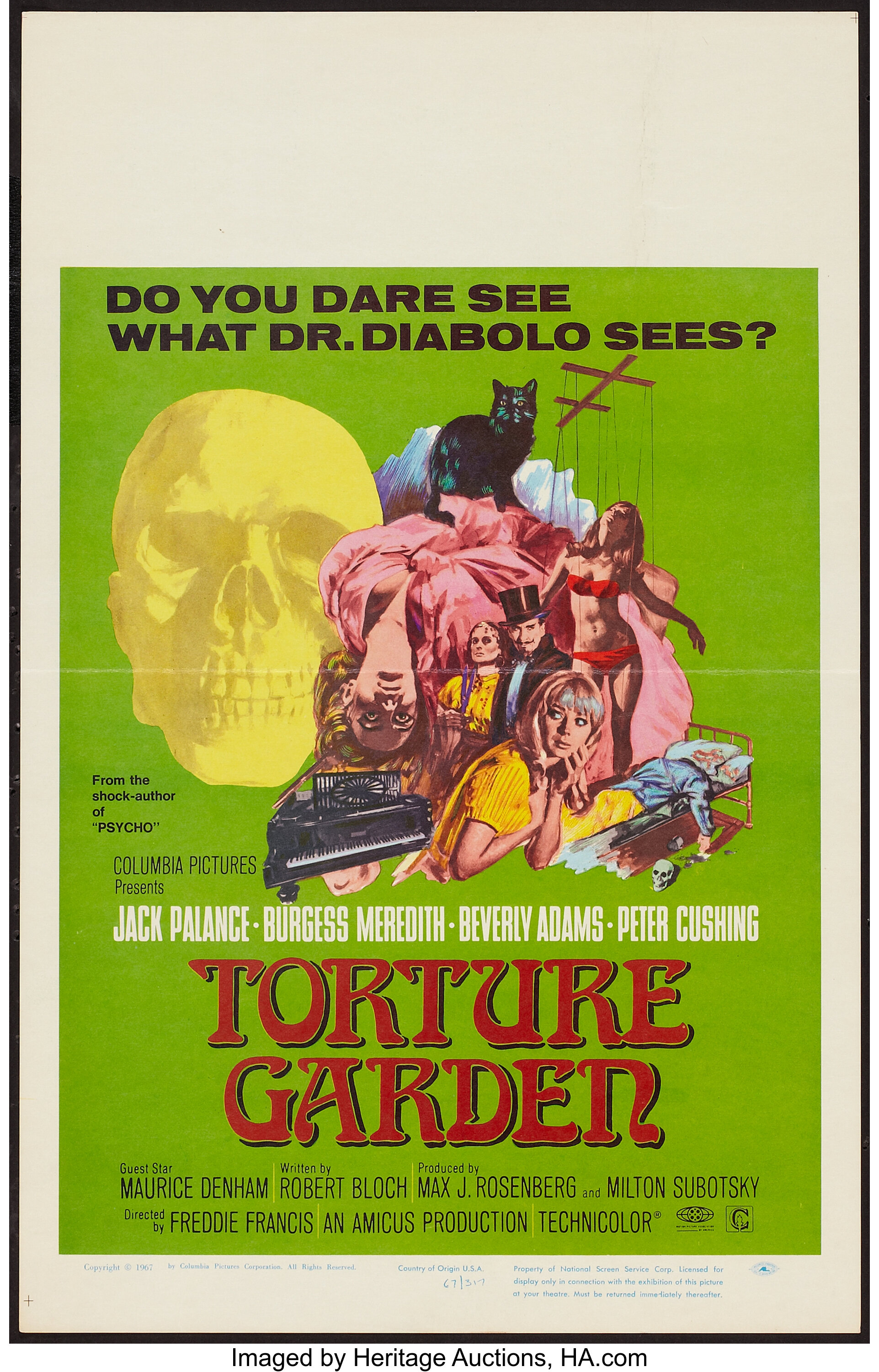 Torture Garden Columbia 1967 Window Card 14 X 22 Horror
