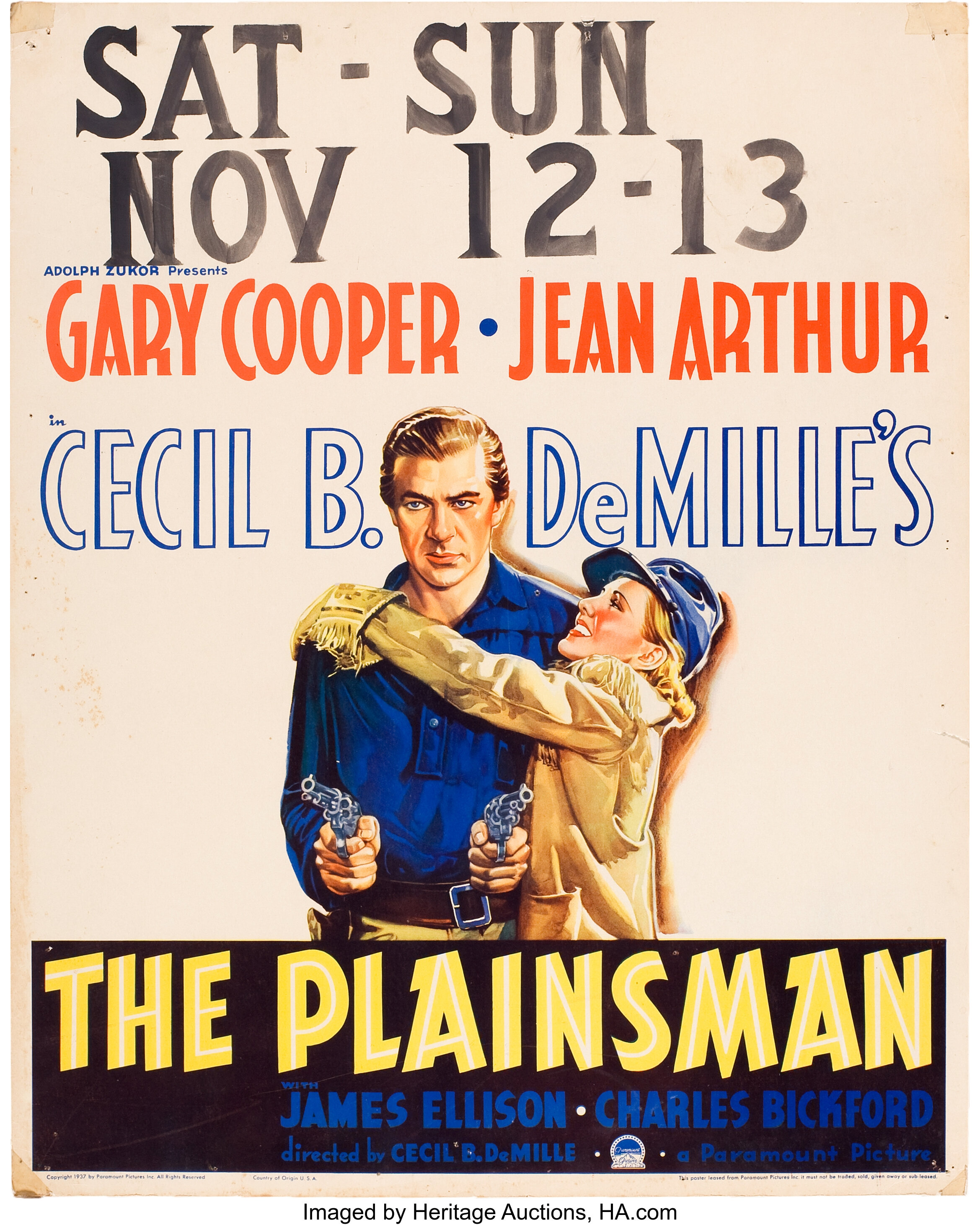 The Plainsman (Paramount, 1936). Jumbo Window Card (22" X 28").. | Lot  #84243 | Heritage Auctions