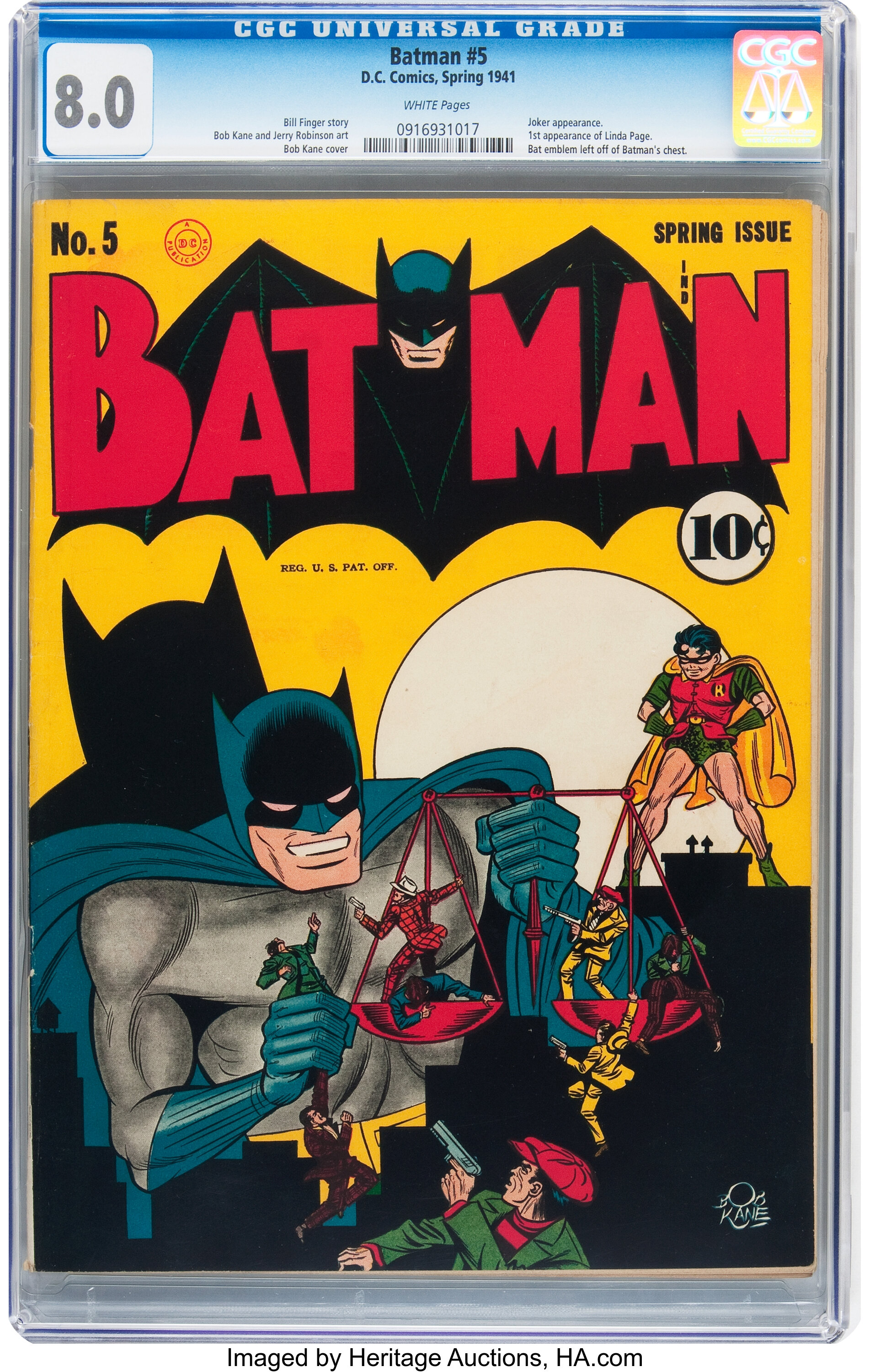 Batman #5 (DC, 1941) CGC VF  White pages.... Golden Age | Lot #93023 |  Heritage Auctions