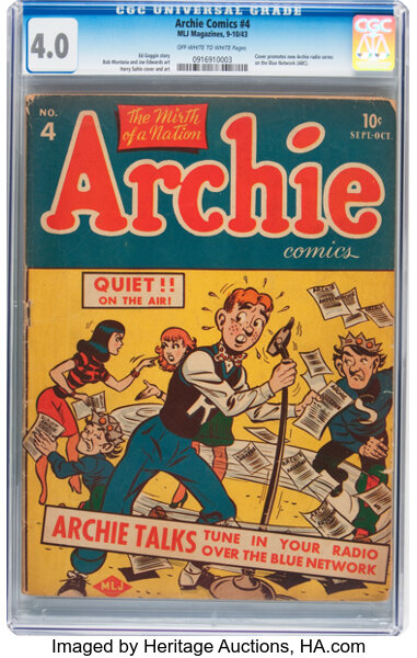 Archie Comics 4 Archie 1943 Cgc Vg 4 0 Off White To White Lot Heritage Auctions