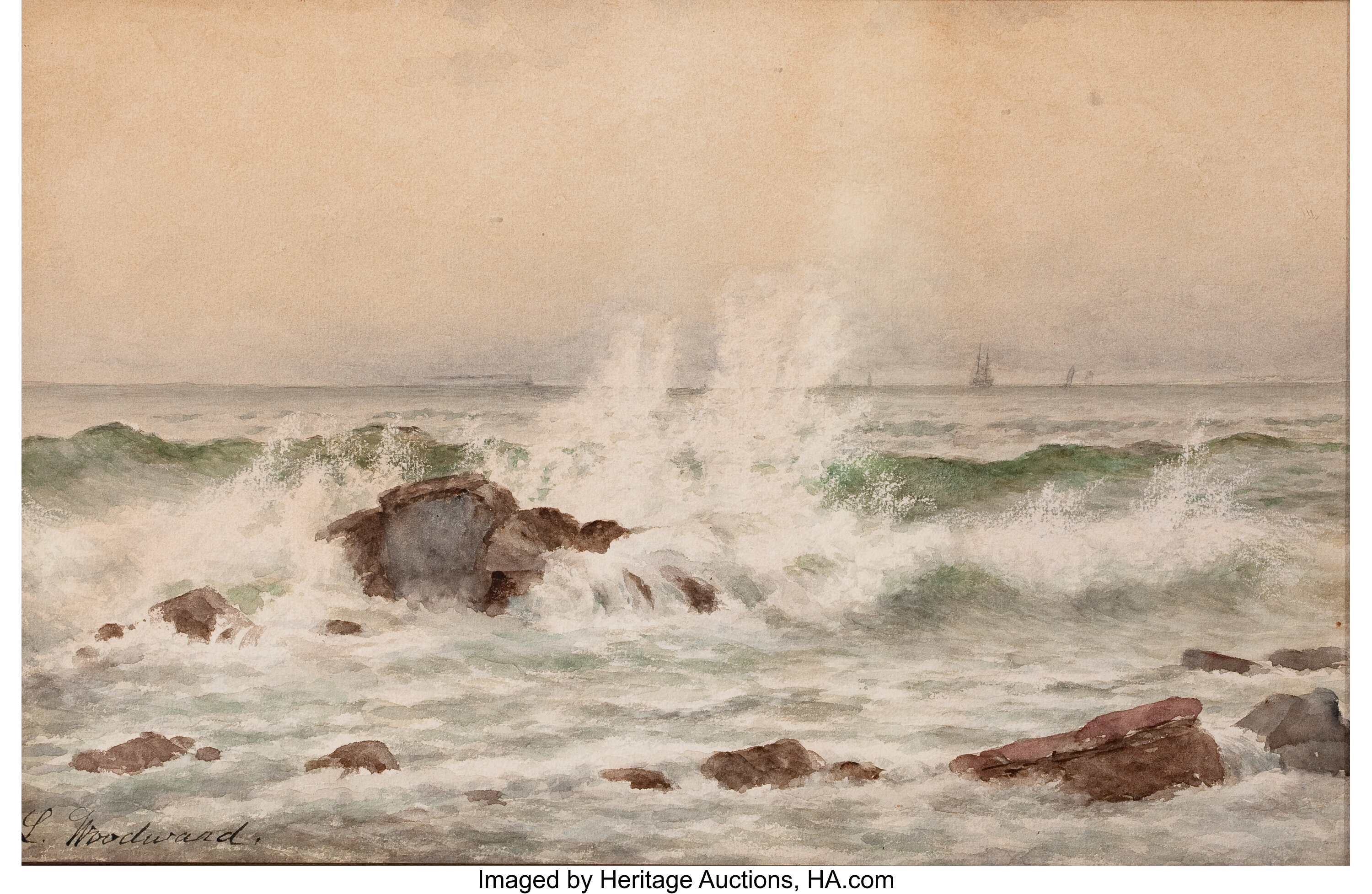 LAURA WOODWARD (American, 1834-1923). The Breakers. Watercolor on | Lot ...