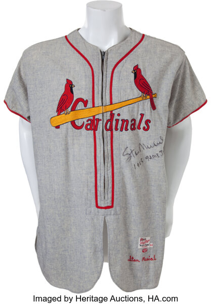 Lot Detail - Stan Musial Signed and Heavily Inscribed 1944 Cardinals  Flannel Replica Jersey Display