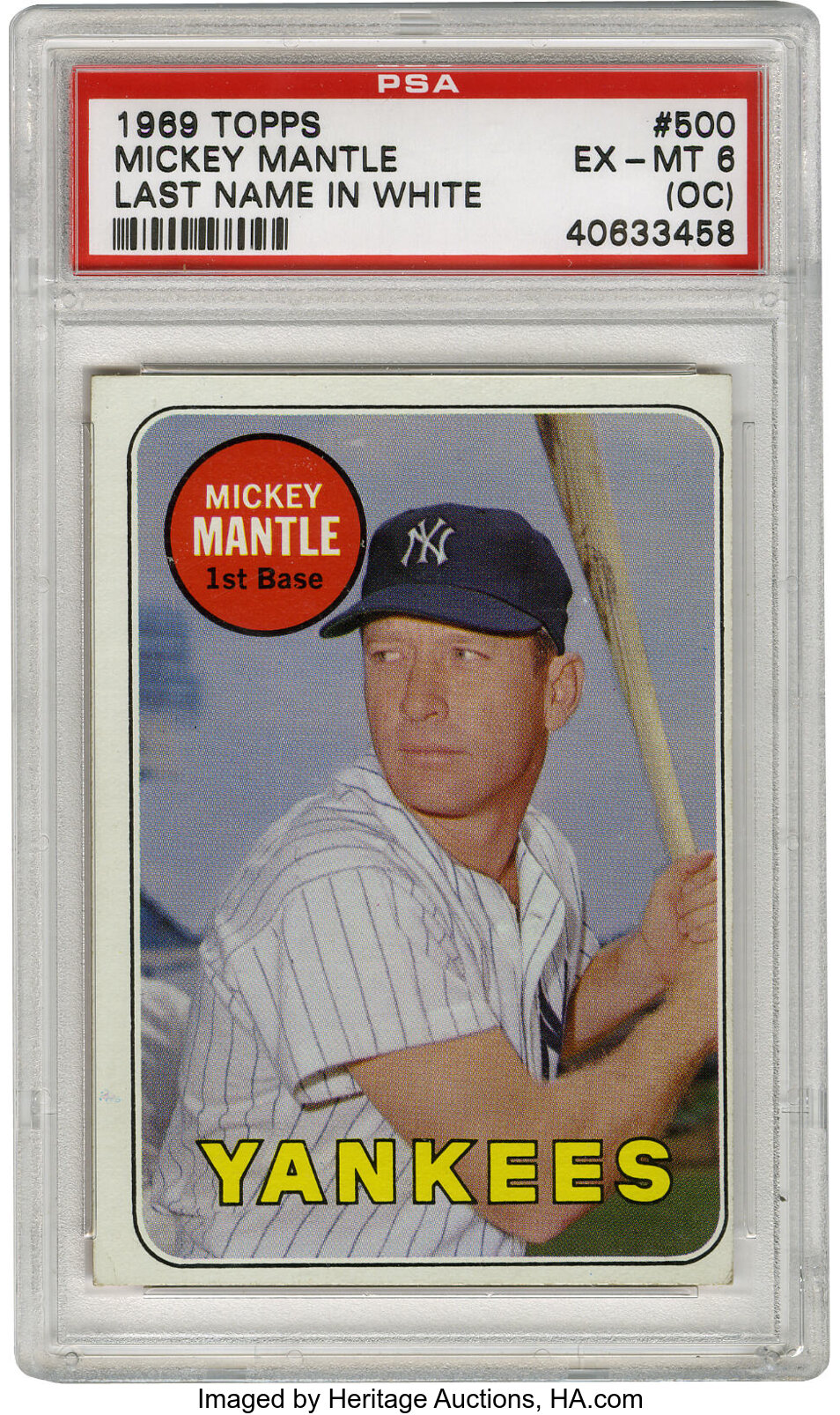 1969 Topps Mickey Mantle Last Name in White #500 PSA EX-MT 6 (OC)., Lot  #62010
