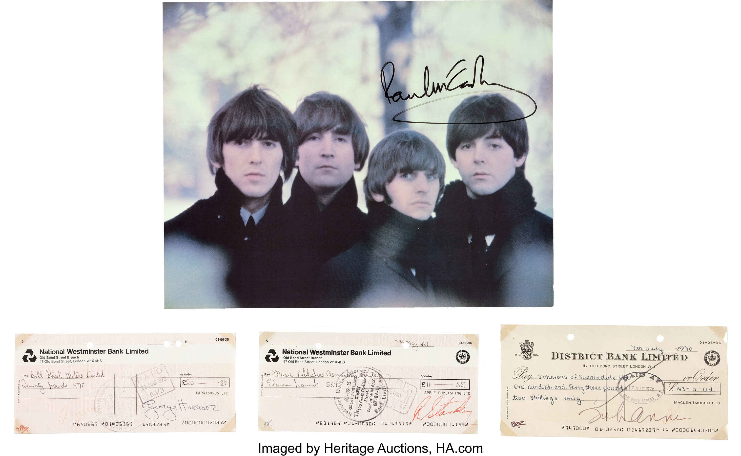 Beatles Signed Checks and Photo.... (Total: 4 Items) Music | Lot #46208 ...