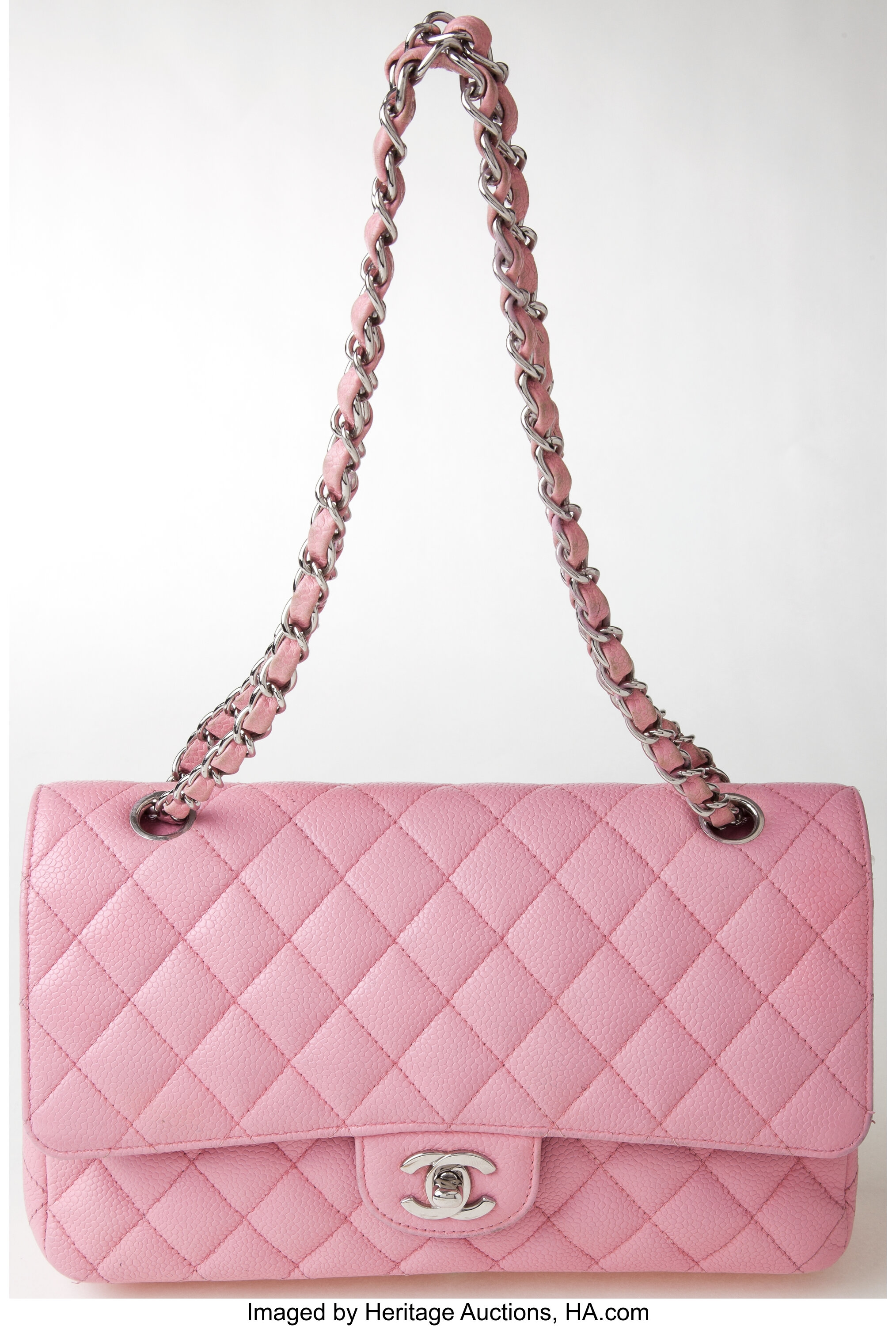 Heritage Vintage: Chanel Pink Caviar Double Flap Bag with Silver, Lot  #76004