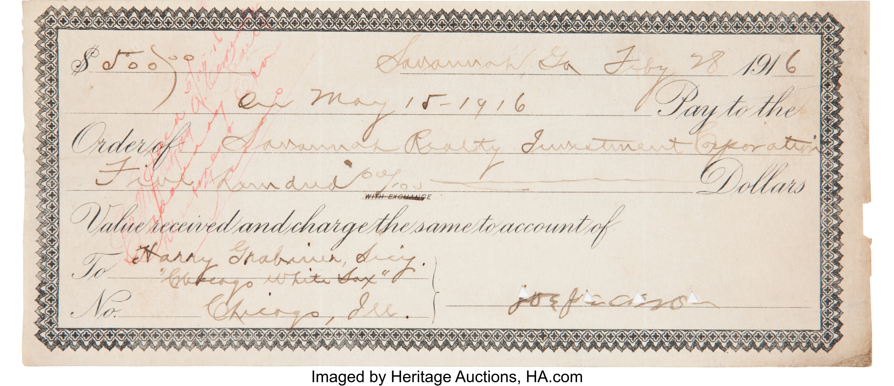 Shoeless Joe Jackson signed voucher to auction