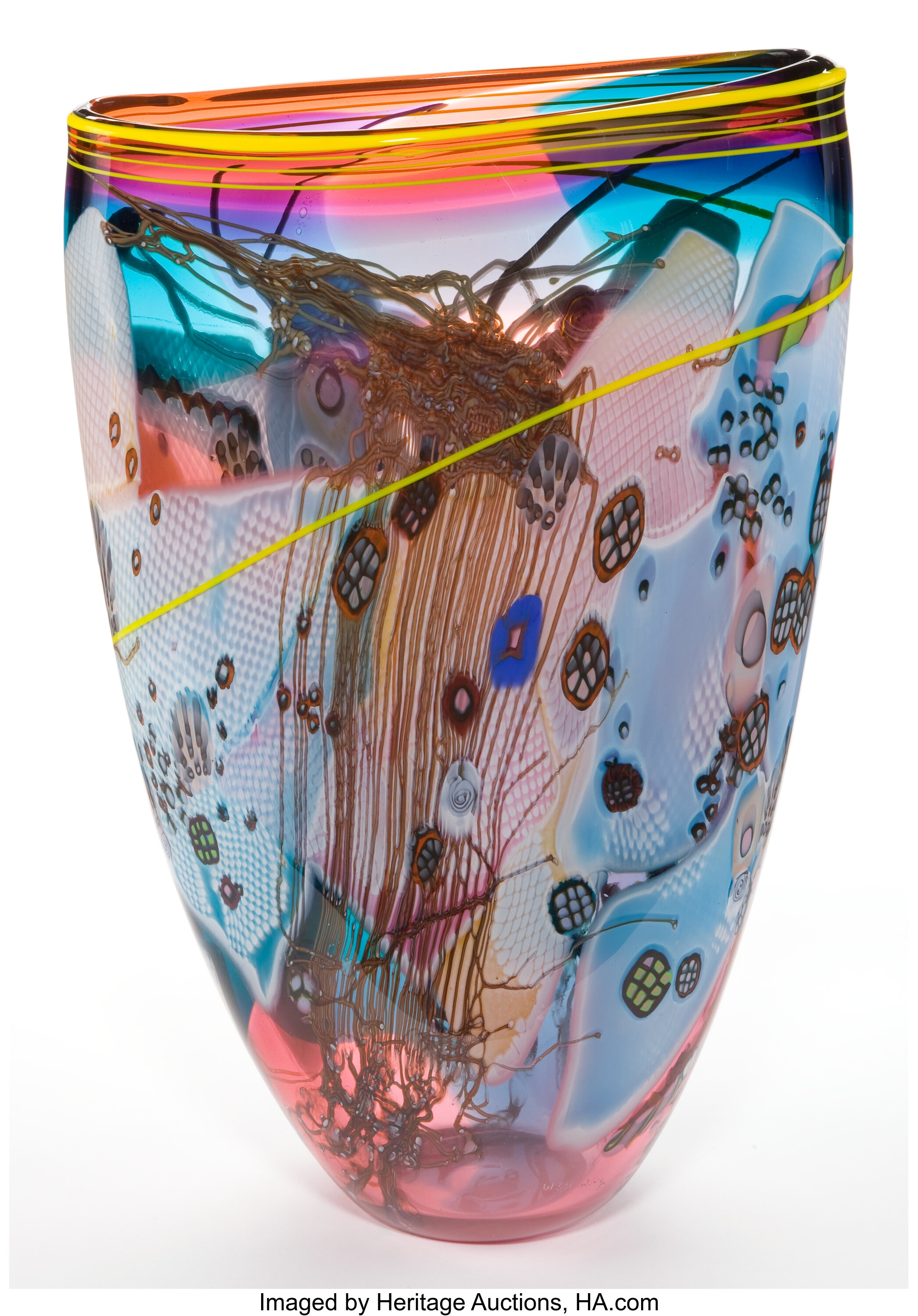 A WES HUNTING GLASS VASE . Princeton, Wisconsin, circa 1992. Marks Lot 87942 Heritage Auctions