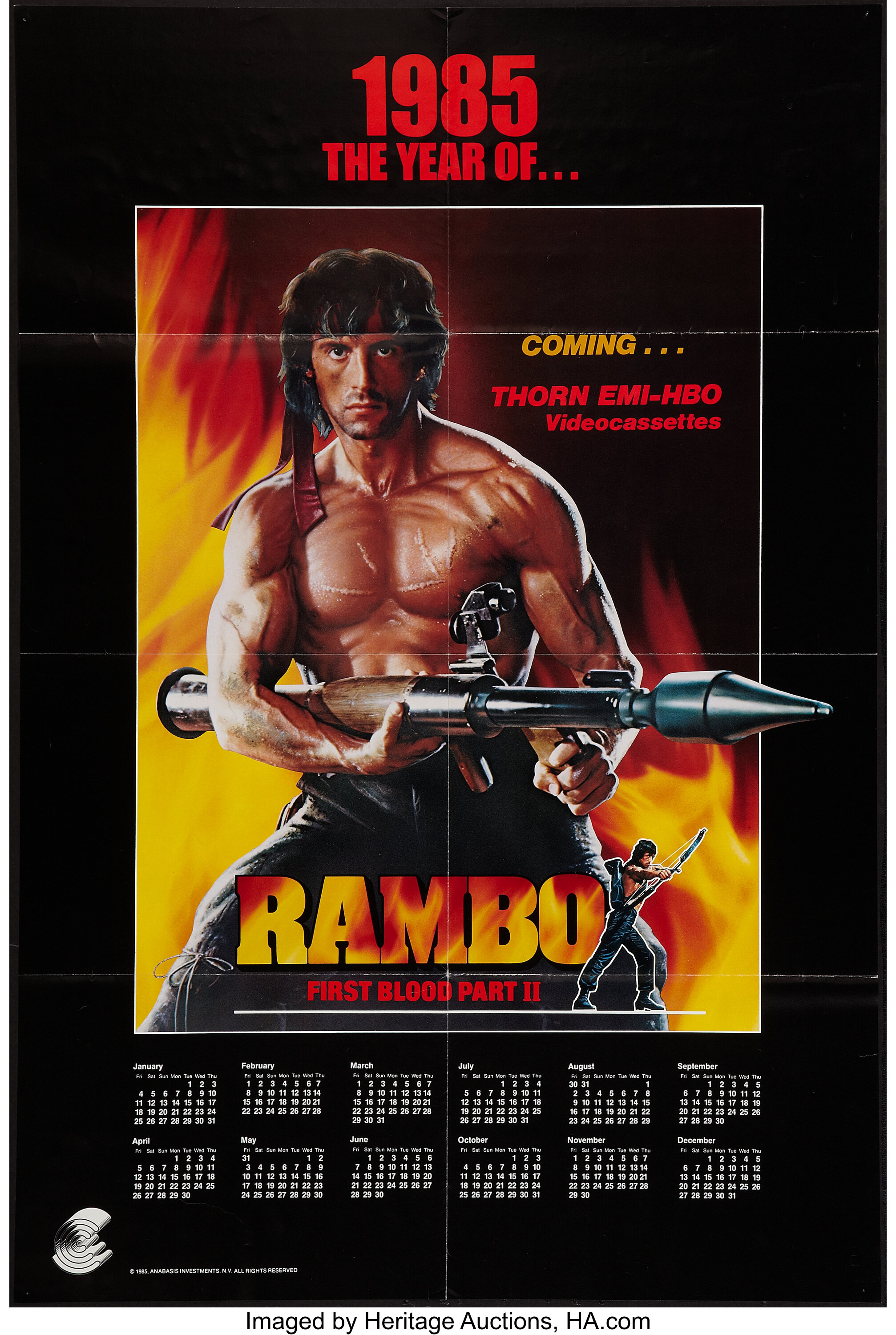 Rambo First Blood Part Ii Tri Star 1985 Video Calendar Poster Lot Heritage Auctions
