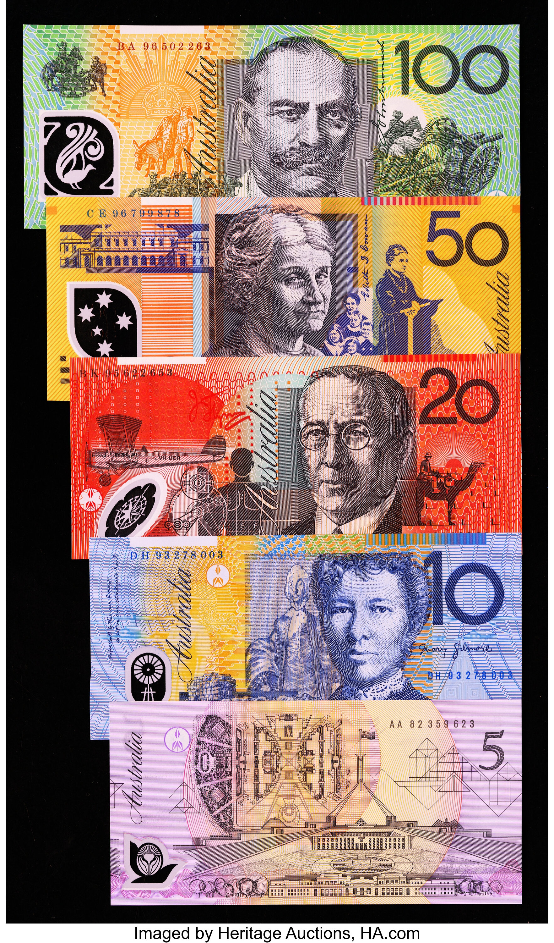 Ulempe arbejde Aftale Australia Reserve Bank 5; 10; 20; 50; and 100 Dollars Notes and | Lot  #15066 | Heritage Auctions