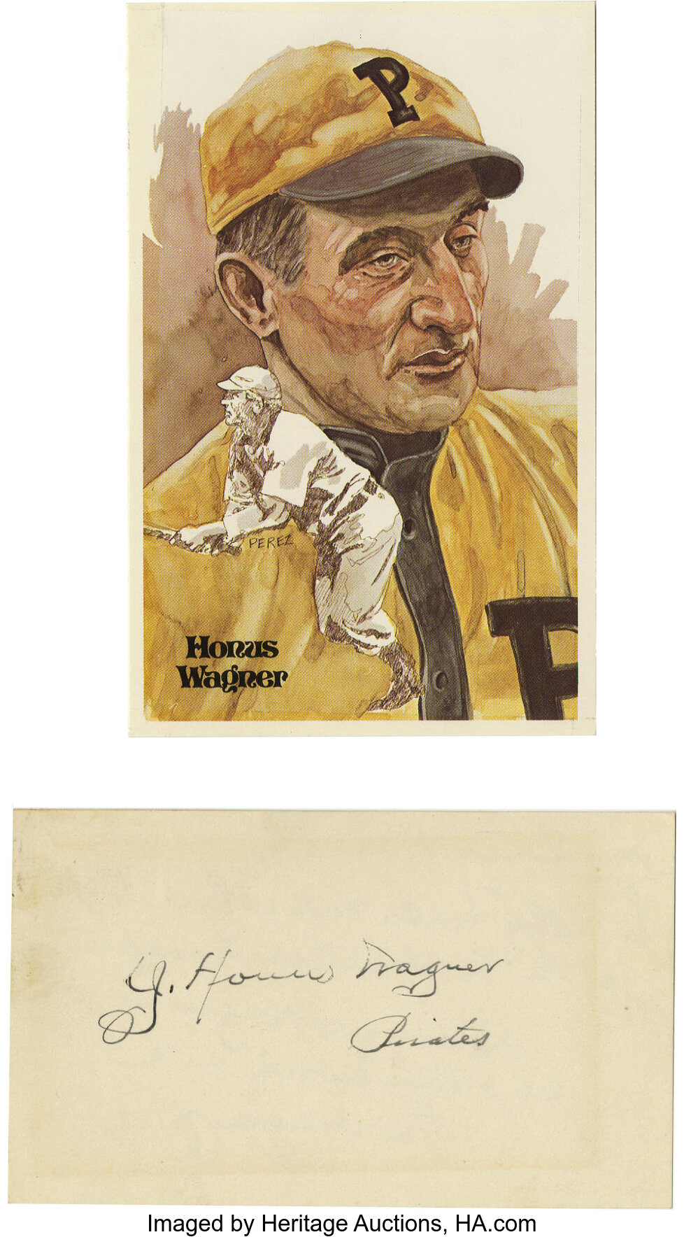 J. Honus Wagner Signed Index Card with Perez-Steele Postcard. The | Lot ...