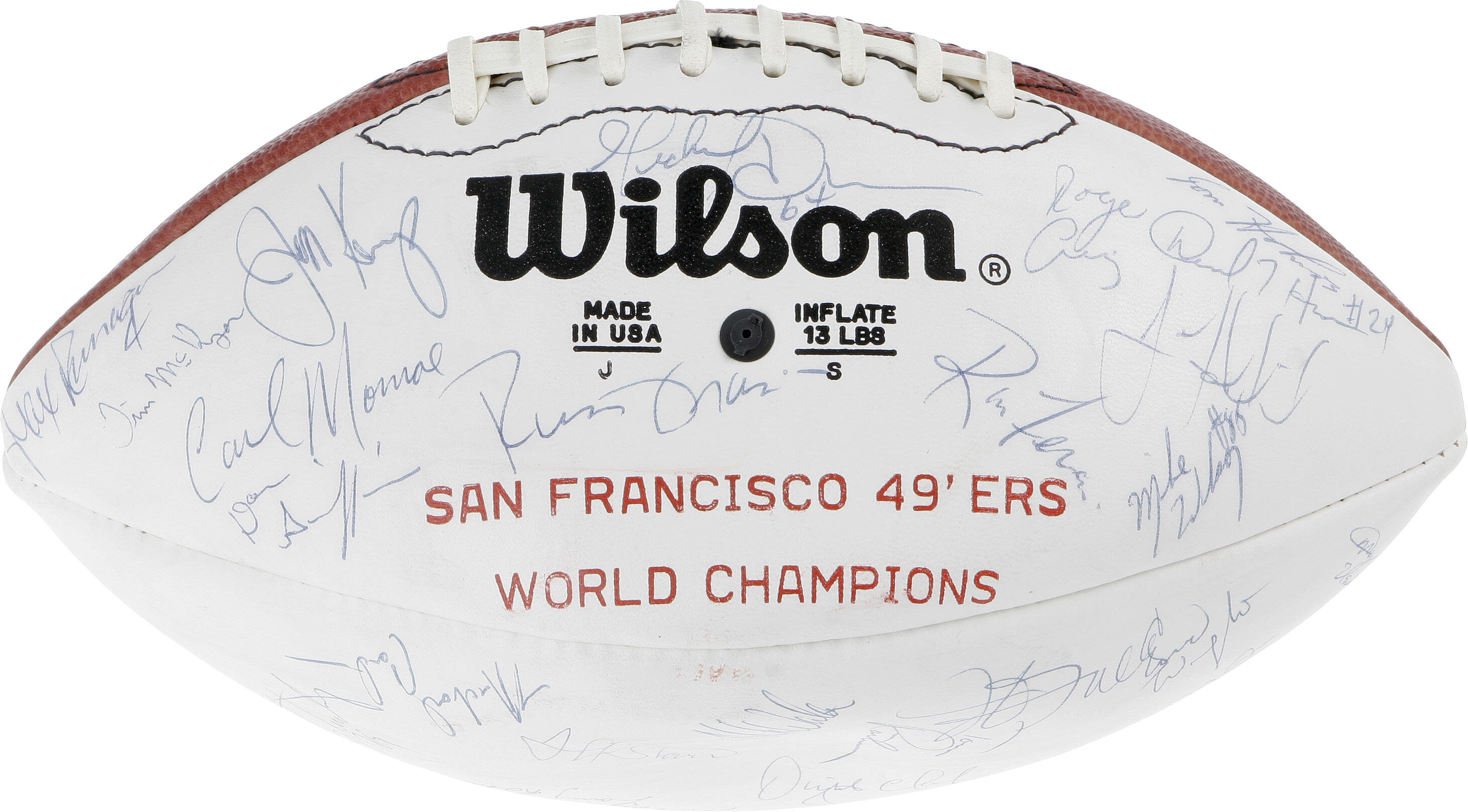 Lot Detail - 1984 (x2), 1988, 1989, 1994 San Francisco 49ers Team Signed  Footballs (5)(JSA • Five Championship Teams • 49ers Fan Club LOAs)