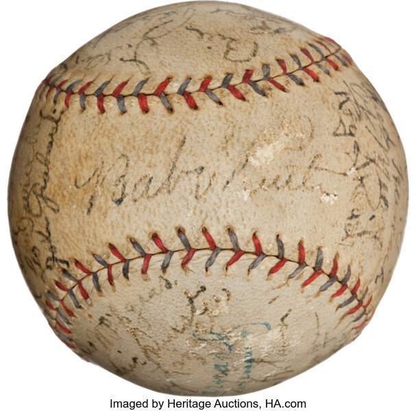 Lot Detail - 1927 Murderers Row Signed Baseball with Ruth, Gehrig, Meusel  & Lazzeri LOA PSA/DNA