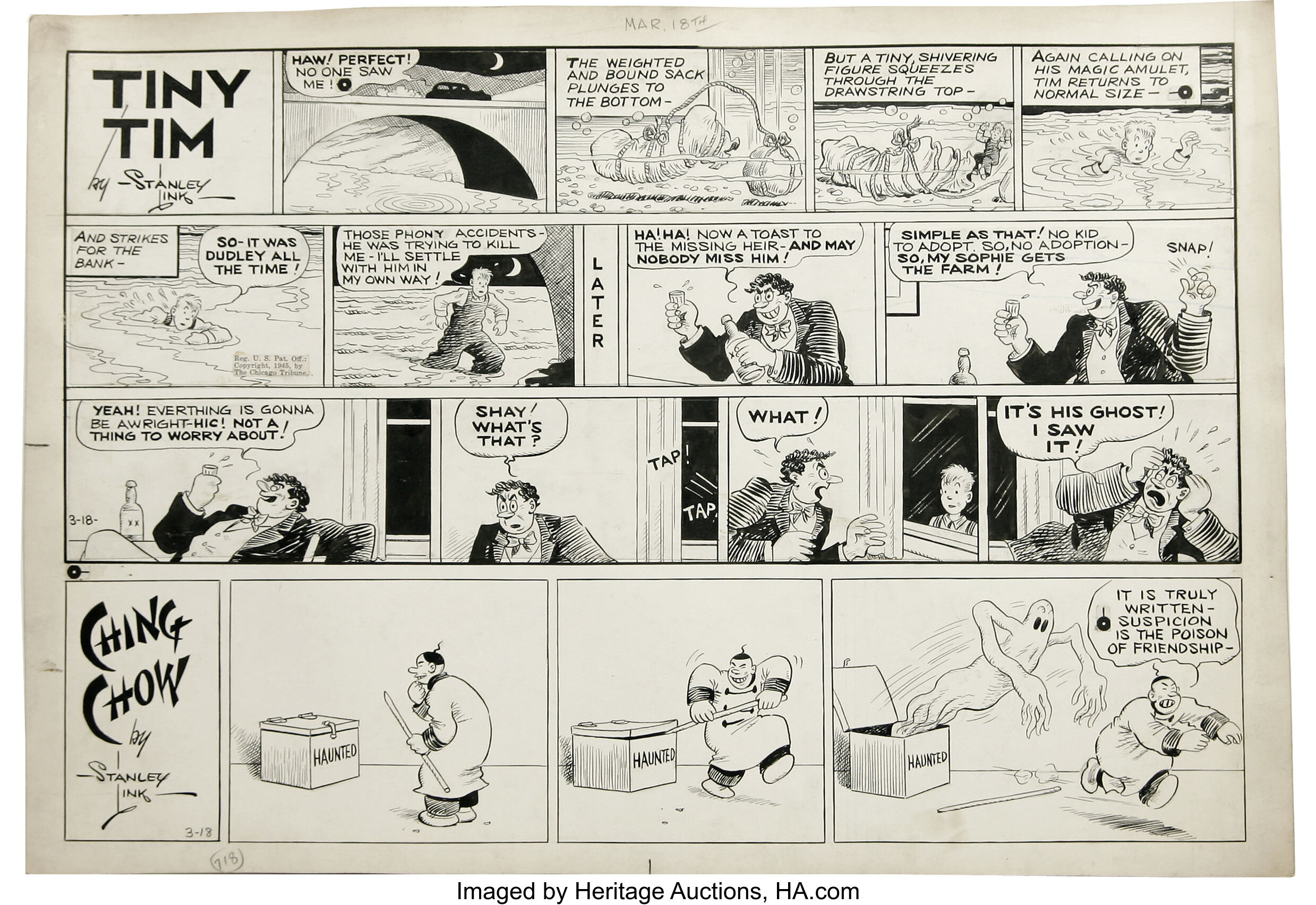 Stanley Link - Tiny Tim Sunday Comic Strip Original Art, Group of
