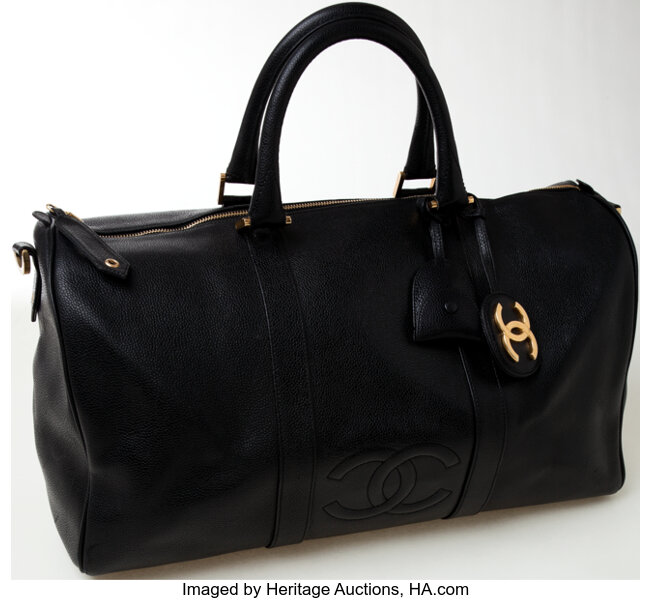 Heritage Vintage: Chanel Black Caviar Leather Weekender Travel Bag., Lot  #76013