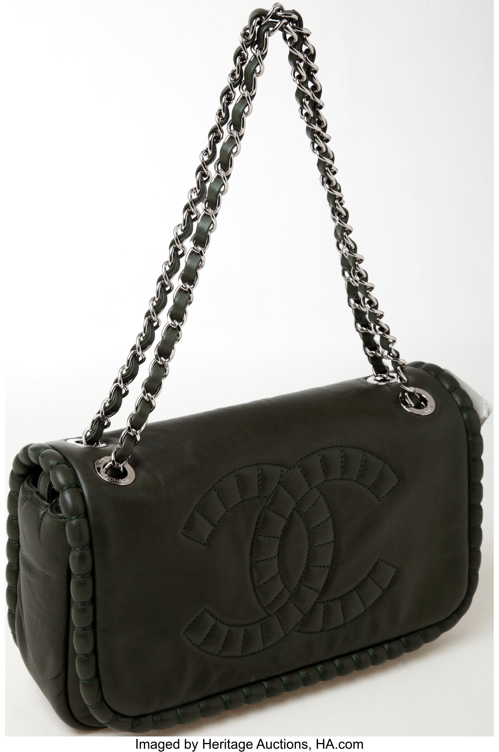 Sold at Auction: CHANEL Vtg Black Suede Bag w Chain Strap, Duster