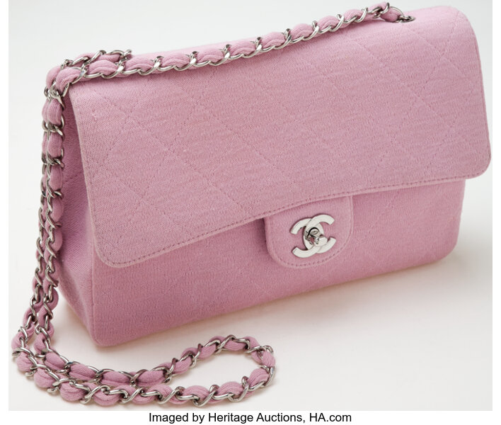 Heritage Vintage: Chanel Pink Fabric Classic Single Flap Bag with, Lot  #77006