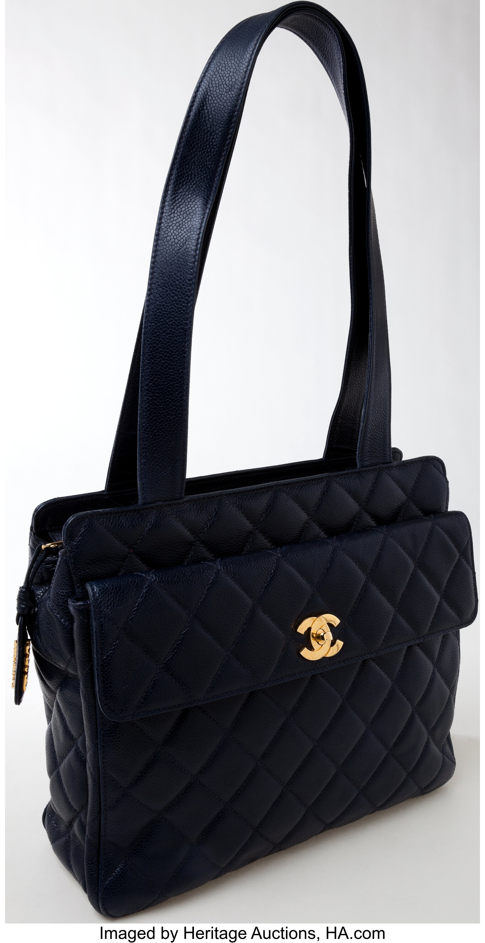 Sold at Auction: Chanel Caviar Navy Leather Flap Bag