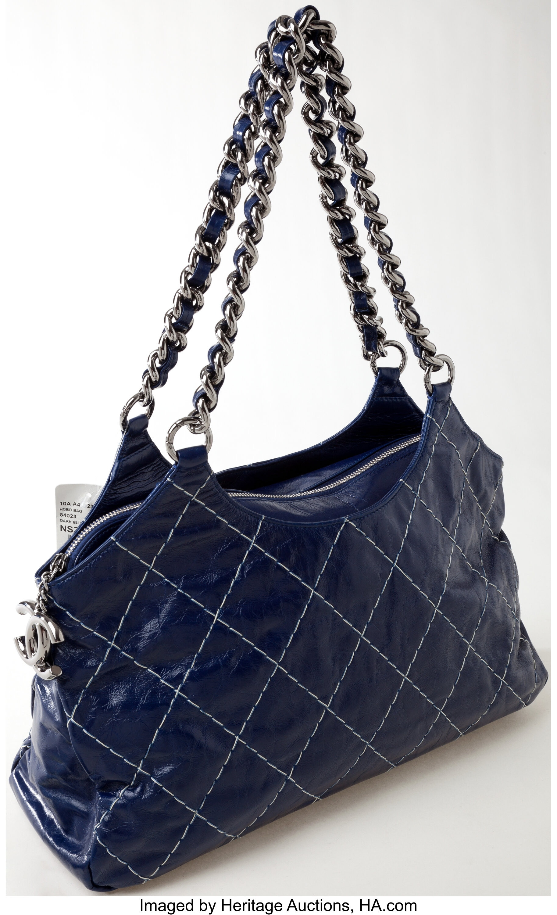 1990s Chanel ICONIC CC vintage navy blue drawstring bucket bag For Sale at  1stDibs