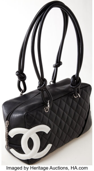 Chanel Limited Edition Vintage Bowling Bag Black and White Leather Weekend  Tote