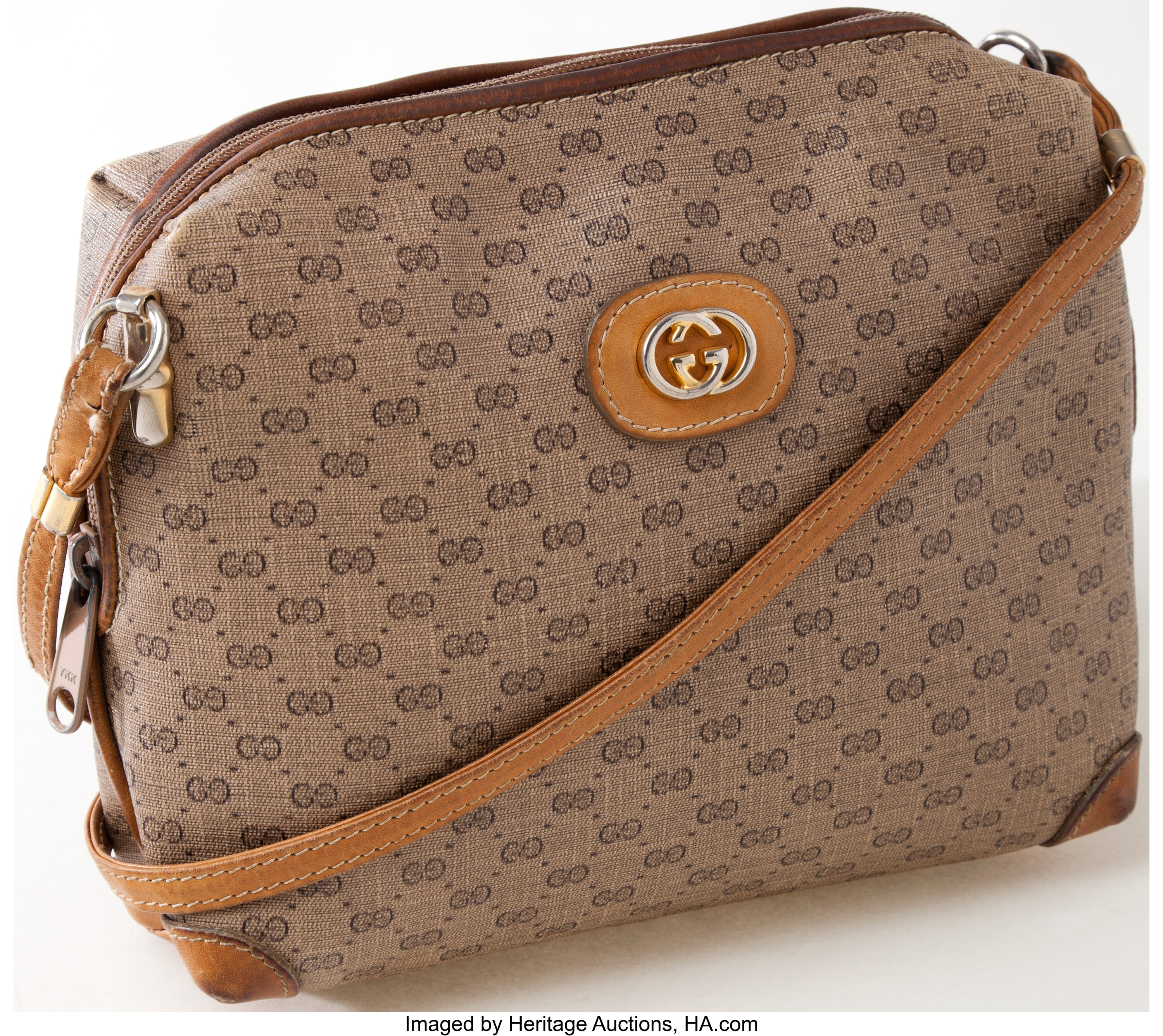 Brown Tan Grayish Vintage Gucci Monogram GG Full Size Leather