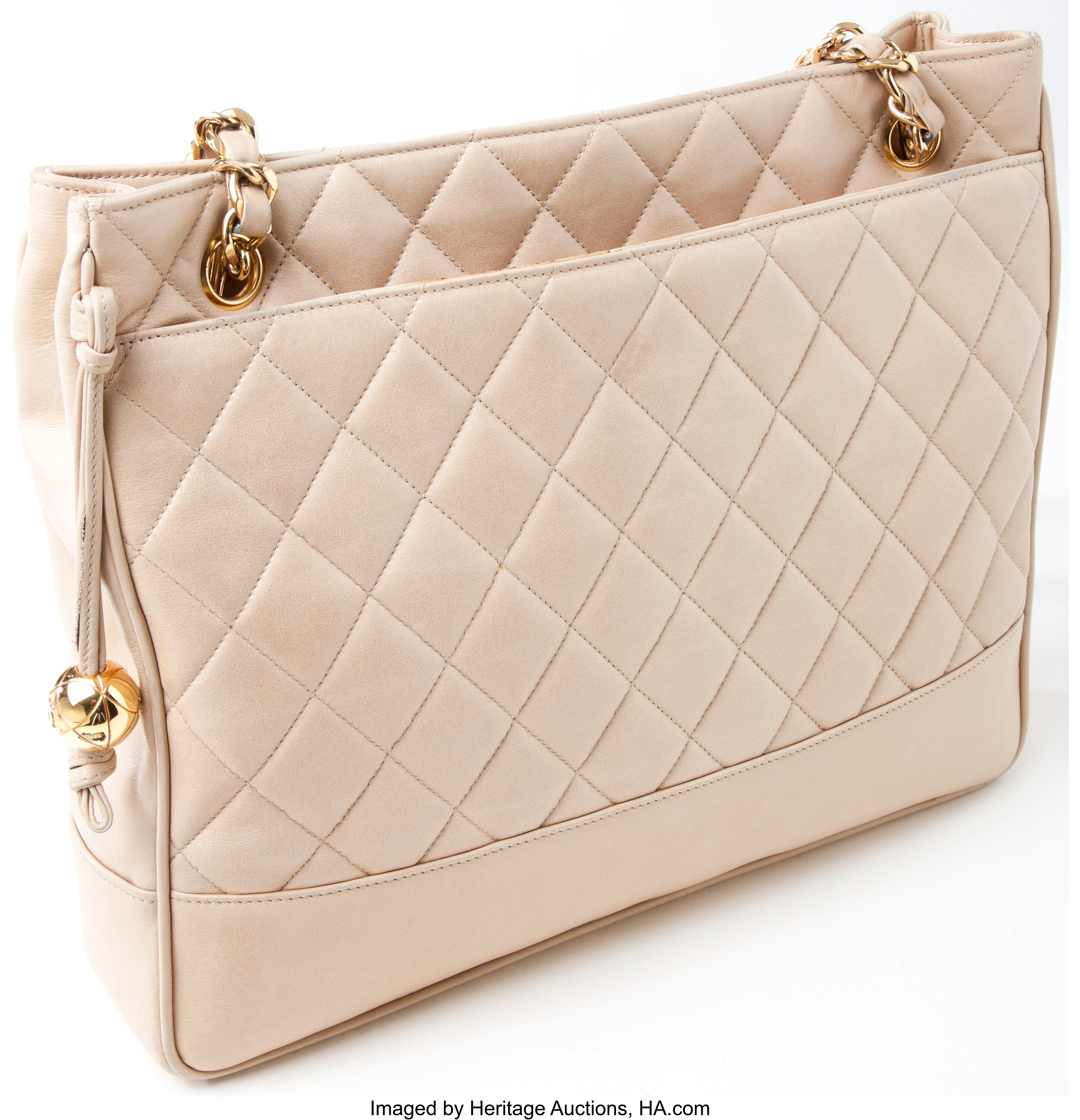 Heritage Vintage: Chanel Beige Quilted Lambskin Leather Bag. , Lot  #78010