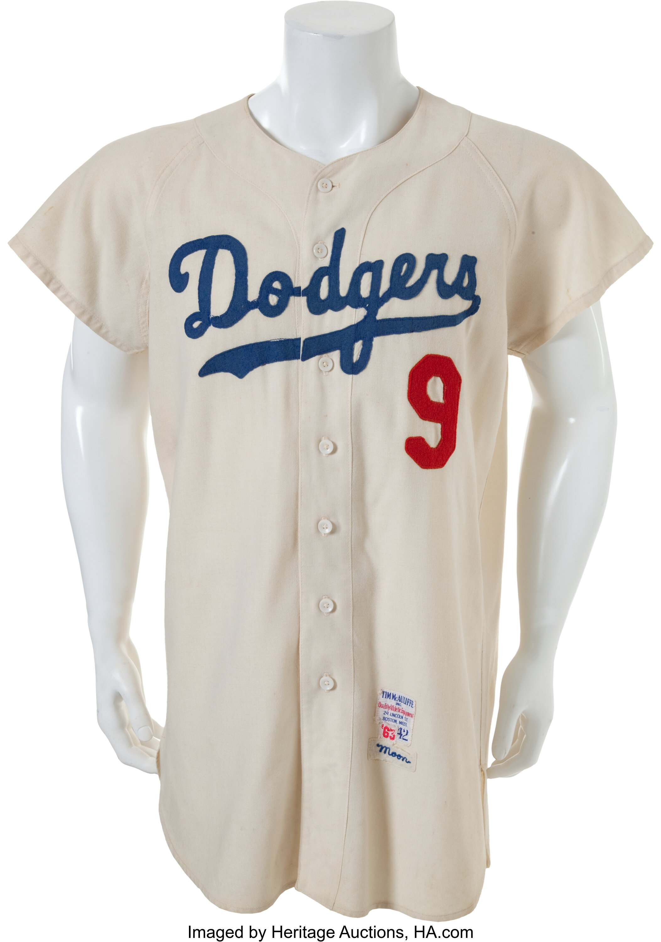 1963 Wally Moon Game Worn Los Angeles Dodgers Jersey. Baseball