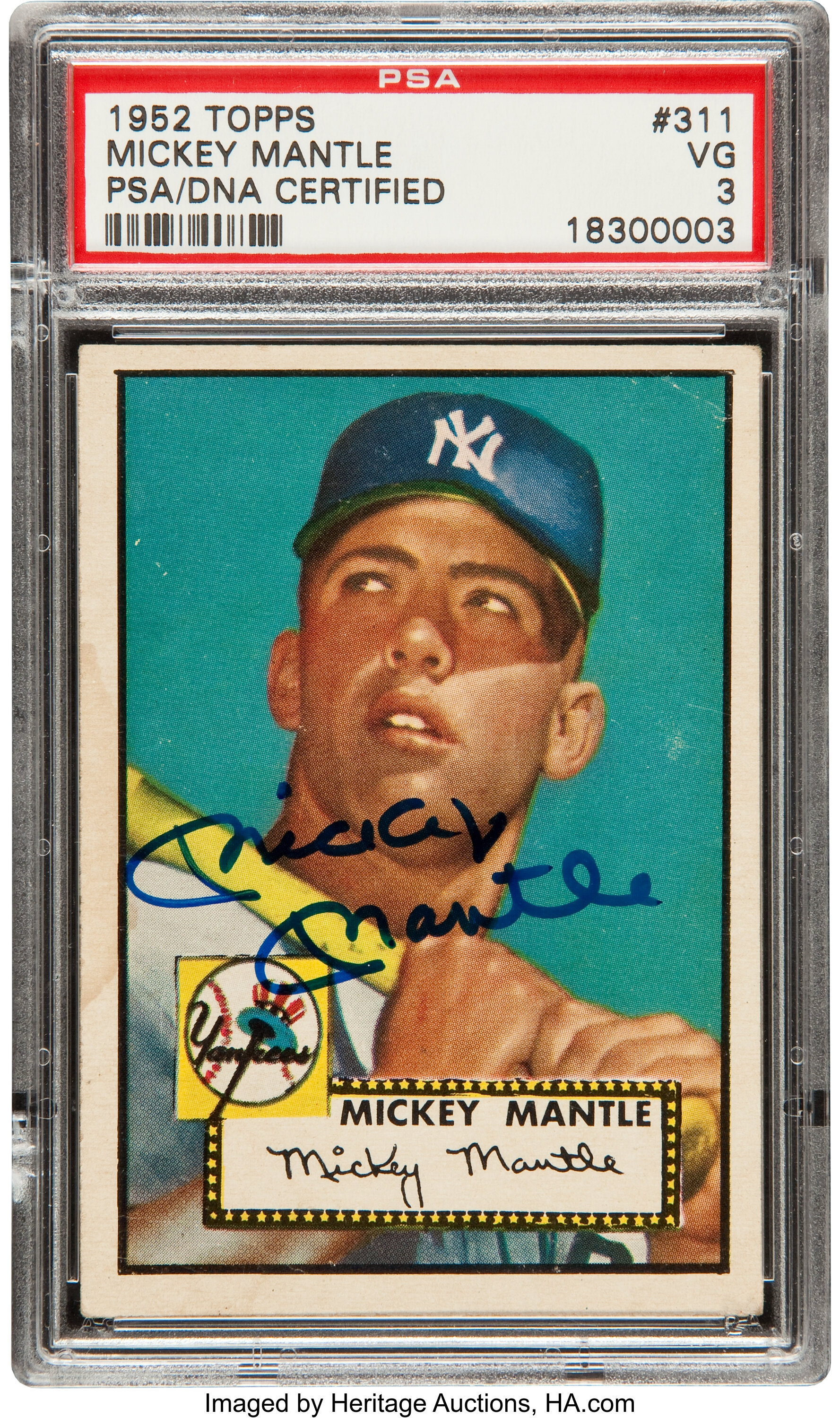 1952 Topps #311 Mickey Mantle Autographed Rookie Card - PSA