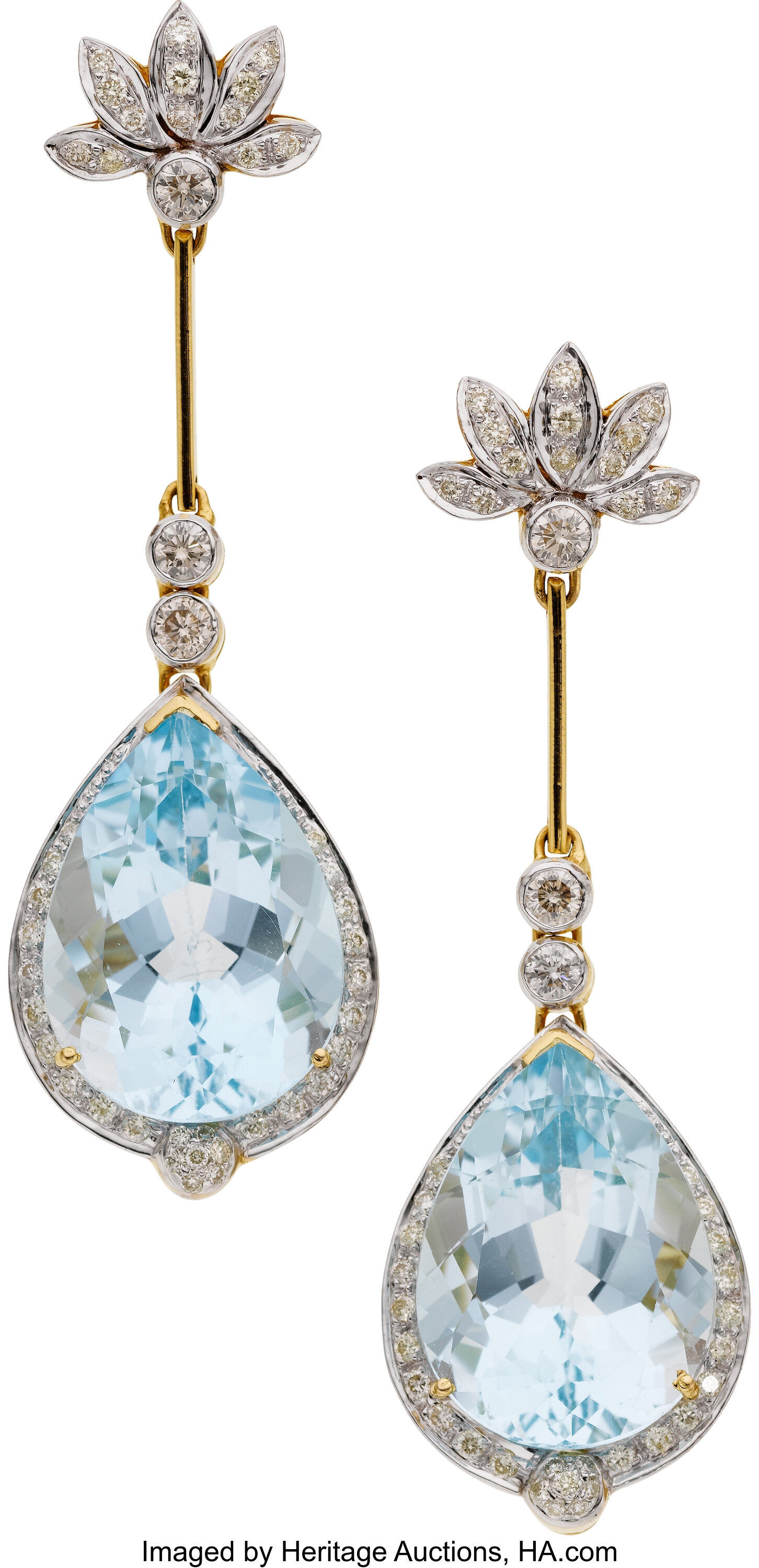 Blue Topaz, Diamond, Colored Diamond, Gold Earrings.  Estate 