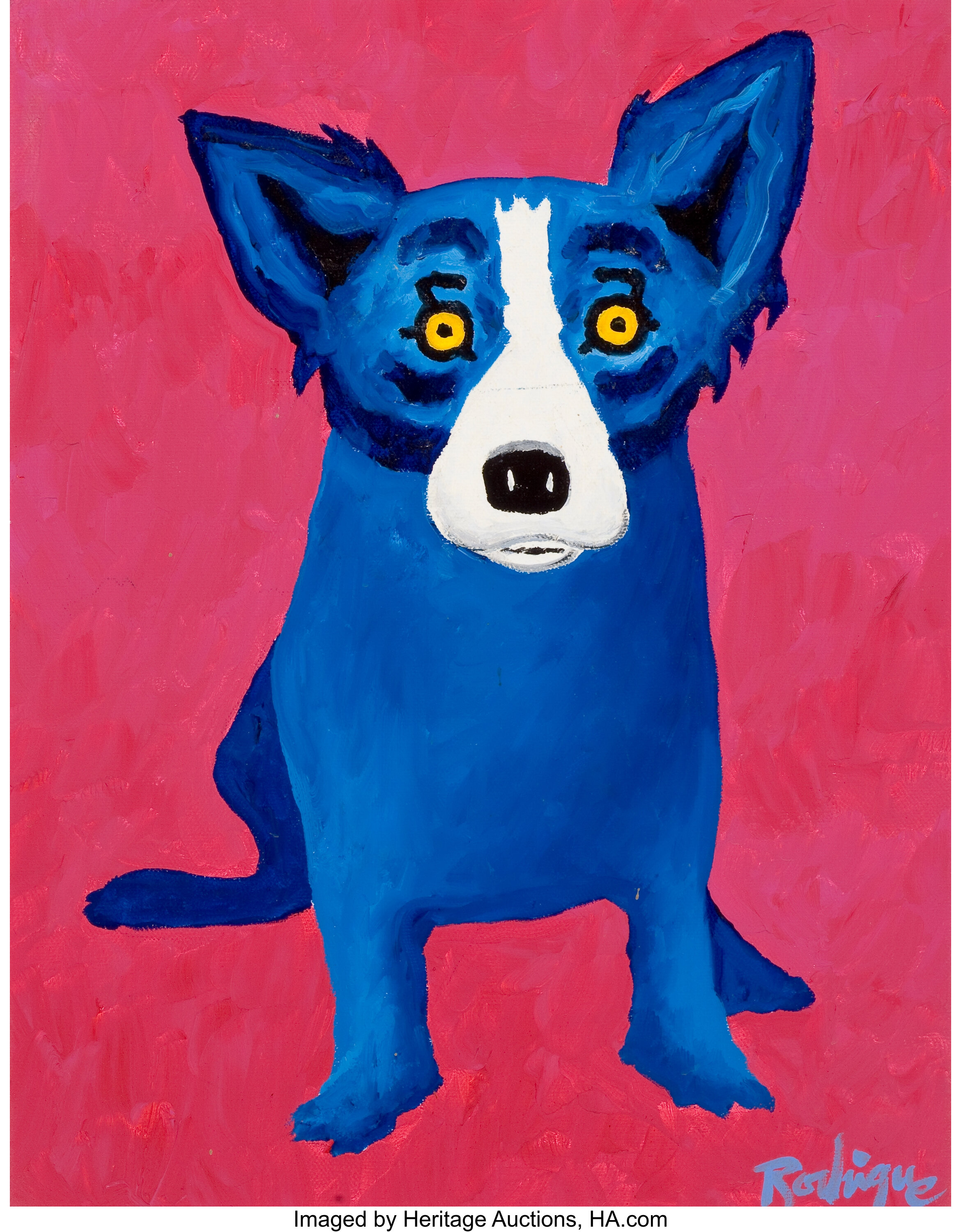 GEORGE RODRIGUE American b. 1944 . Blue Dog think Pink 1996