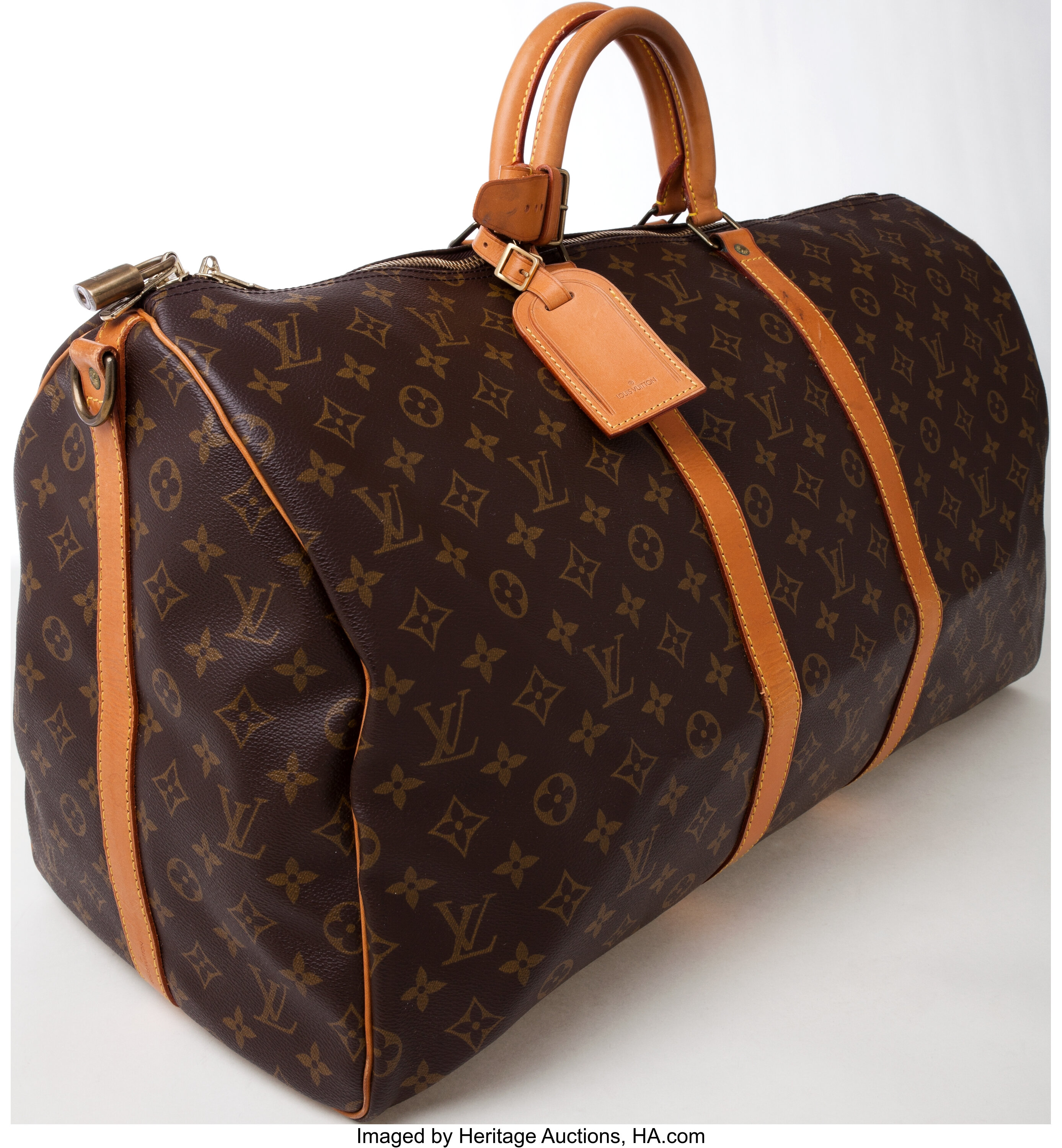 LOUIS VUITTON Brown Monogram Coated Canvas and Vachetta Leather Vintage  Keepall 55 For Sale at 1stDibs