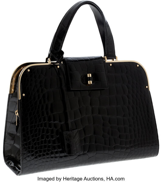 Saint Laurent Uptown Pouch Shiny Crocodile-Look Leather Black in