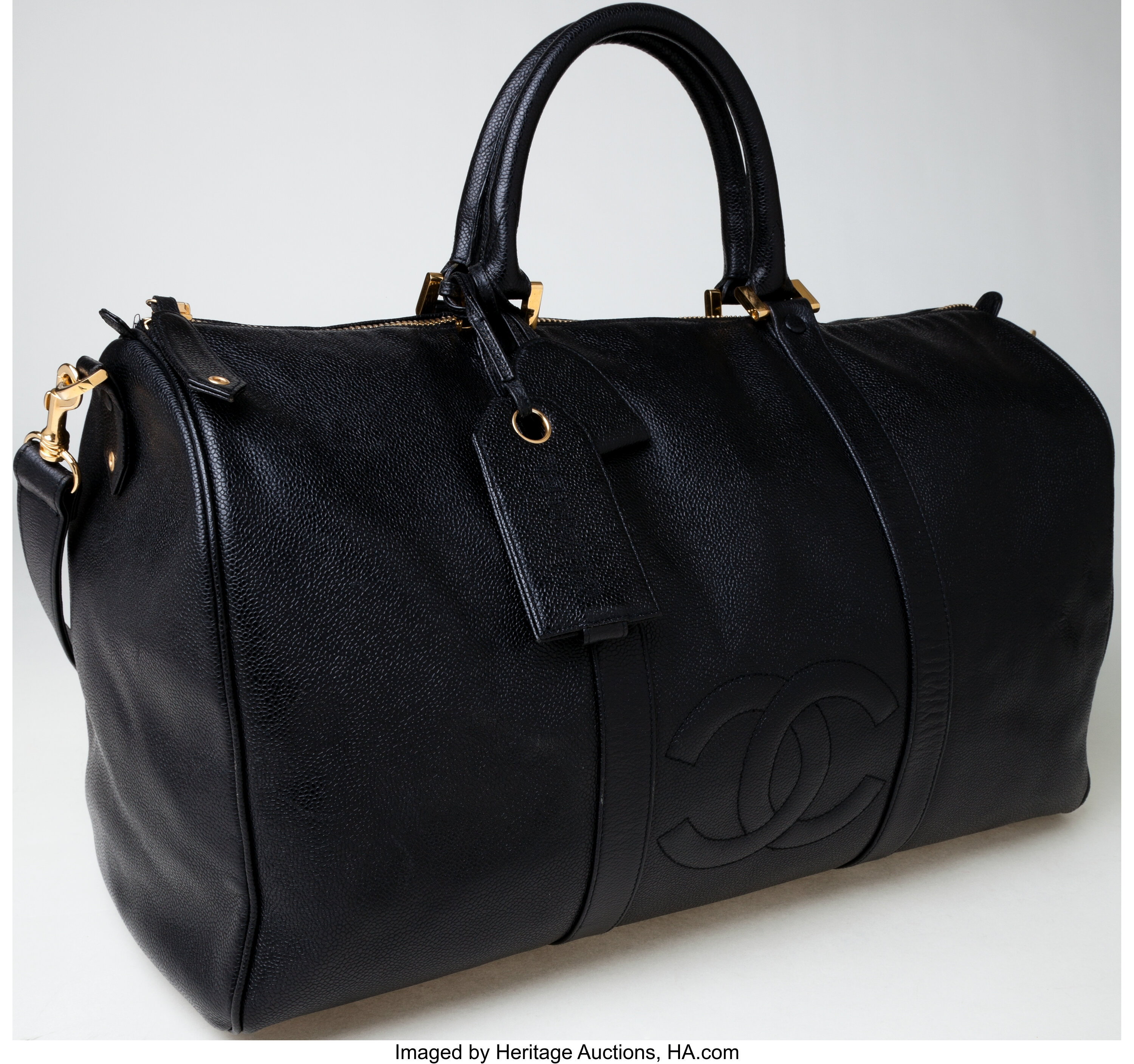 Heritage Vintage: Chanel Black Caviar Leather Weekender Bag with, Lot  #78012
