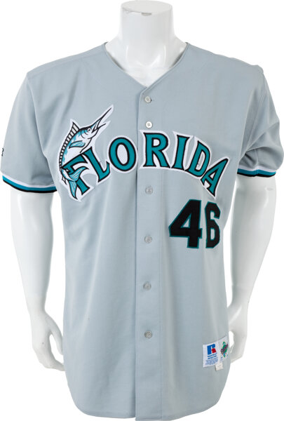 Men's Custom Florida Marlins Game Worn Road Grey 1993 Jersey on