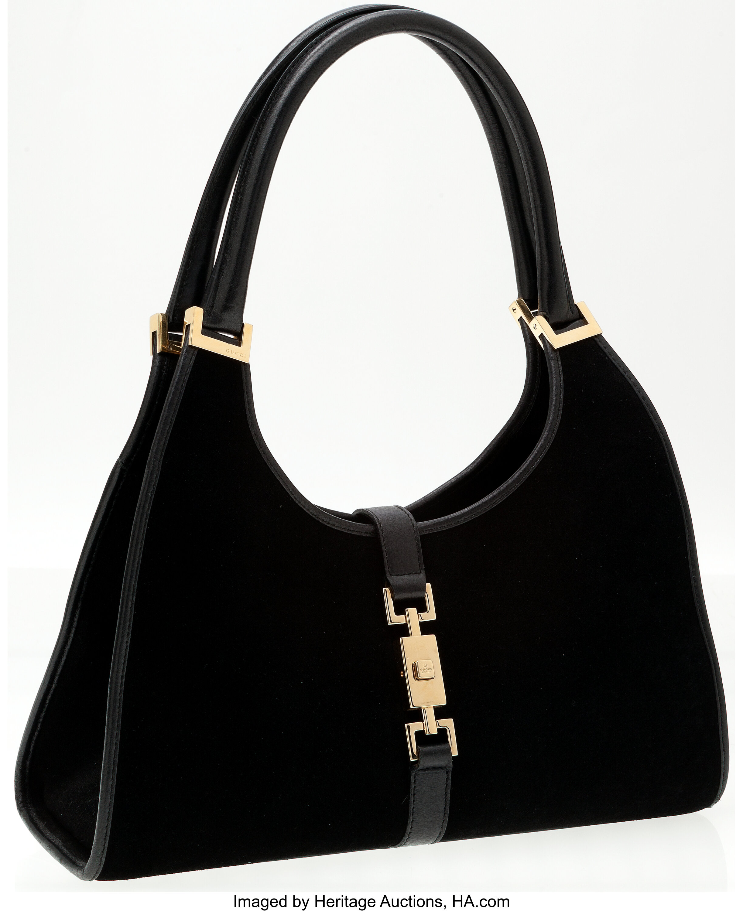 Heritage Vintage: Gucci Black Suede Bardot Bag with Gold Hardware | Lot  #79018 | Heritage Auctions