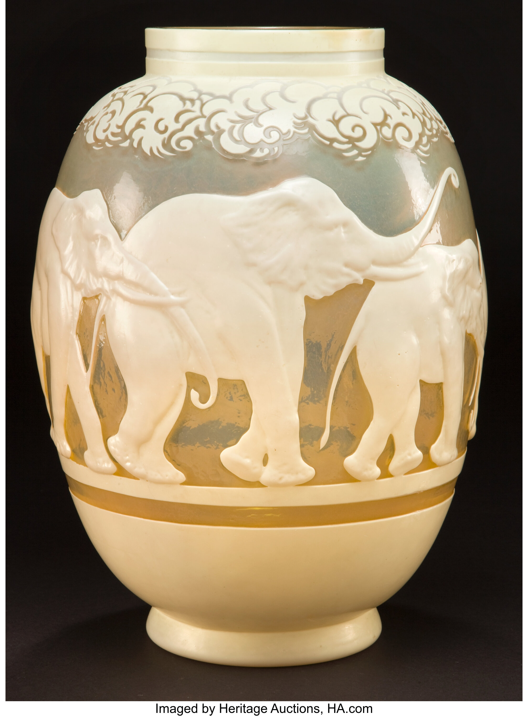 Galle Overlay Glass Elephants Vase Pale Yellow Glass With Cream Lot 62048 Heritage Auctions